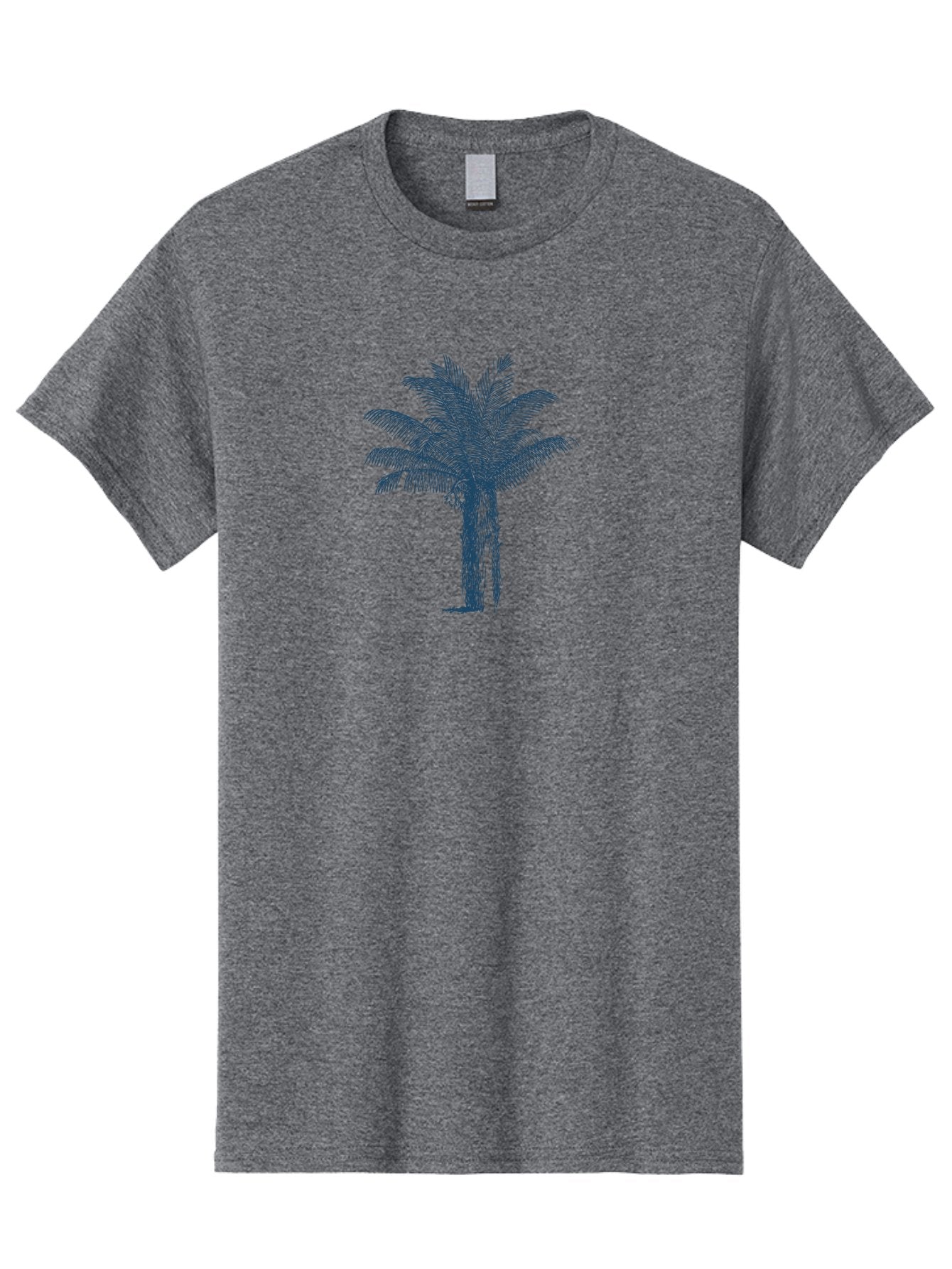 Beachside Palm Men'S Graphic Tee, 100% Cotton, Comfortable Casual Summer Wear, Machine Washable, Palm Tree Illustration, Tropical Tree, Exotic Foliage, Blue Illustration, Palm Fronds, Serene Landscape, Graphic Design Element, Stylized Palm Aae133 9