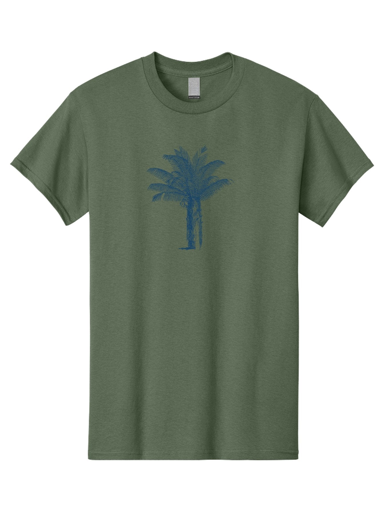 Beachside Palm Men'S Graphic Tee, 100% Cotton, Comfortable Casual Summer Wear, Machine Washable, Palm Tree Illustration, Tropical Tree, Exotic Foliage, Blue Illustration, Palm Fronds, Serene Landscape, Graphic Design Element, Stylized Palm Aae133 15