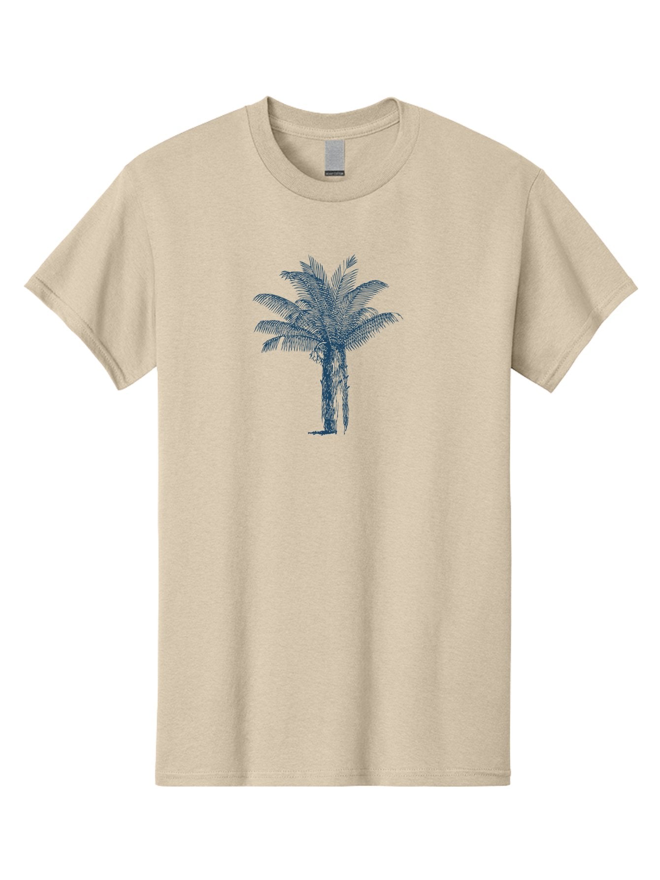 Beachside Palm Men'S Graphic Tee, 100% Cotton, Comfortable Casual Summer Wear, Machine Washable, Palm Tree Illustration, Tropical Tree, Exotic Foliage, Blue Illustration, Palm Fronds, Serene Landscape, Graphic Design Element, Stylized Palm Aae133 12