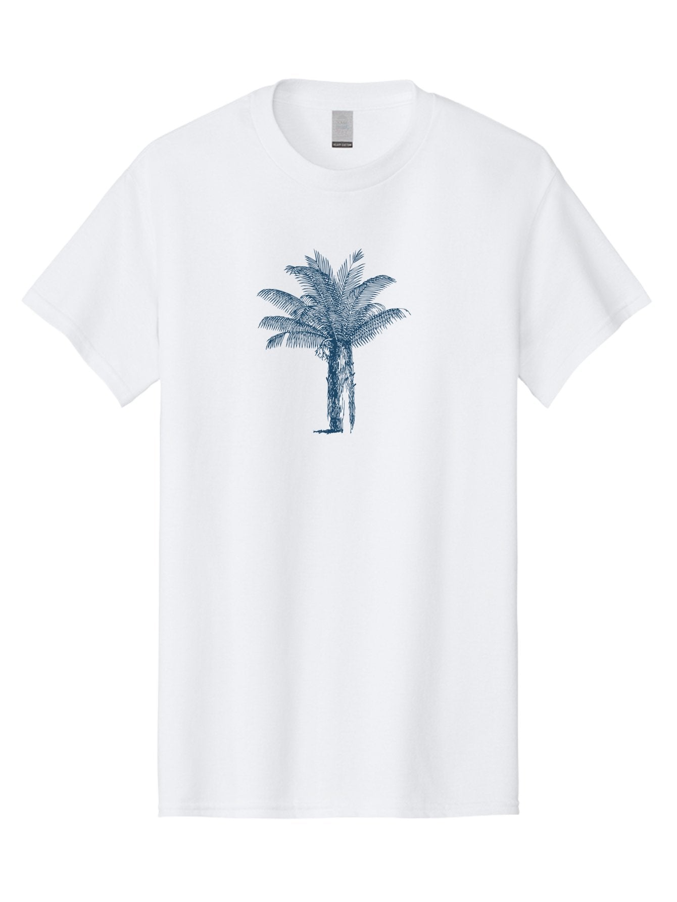 Beachside Palm Men'S Graphic Tee, 100% Cotton, Comfortable Casual Summer Wear, Machine Washable, Palm Tree Illustration, Tropical Tree, Exotic Foliage, Blue Illustration, Palm Fronds, Serene Landscape, Graphic Design Element, Stylized Palm Aae133 5