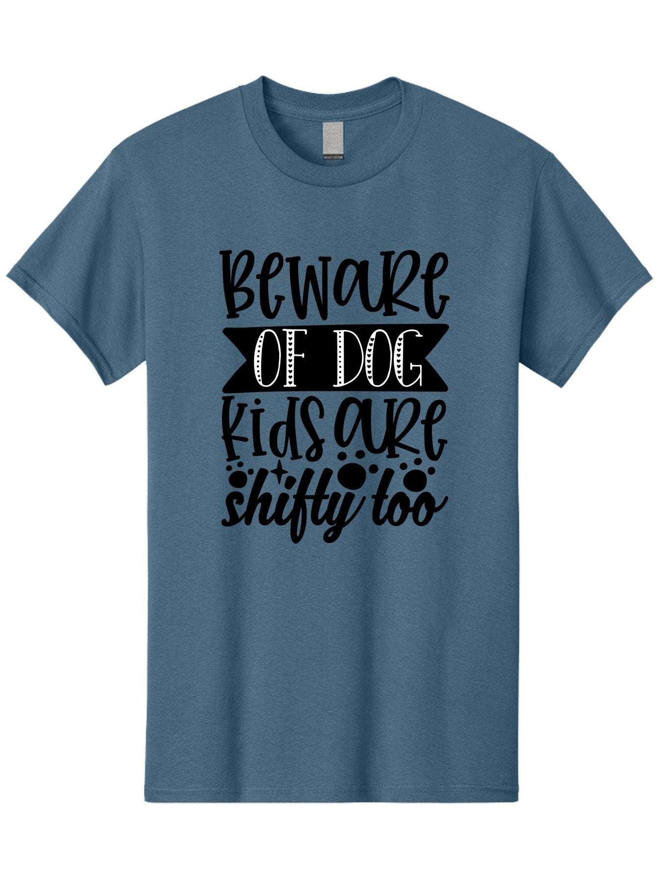 Beware Of Dog Kids Are Shifty Too Men'S Graphic Tee, 100% Cotton, Comfortable Casual Summer Wear, Machine Washable, Funny Warning Sign, Humorous Quote, Paw Print Design, Quirky Phrase, Dog Owners, Playful Message, Sarcastic Humor, Aae137 11