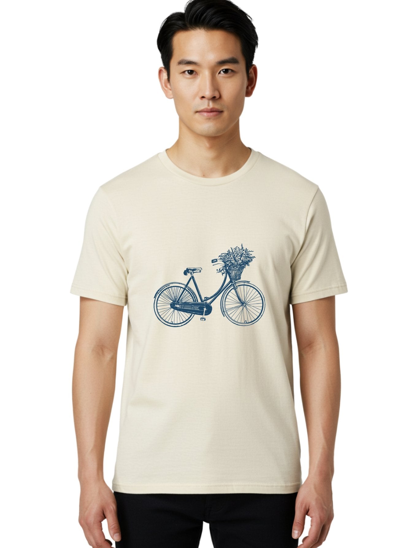 Bike-With-Flowers Men'S Graphic Tee, 100% Cotton, Comfortable Casual Summer Wear, Machine Washable, Vintage Bicycle, Floral Basket, Eco-Friendly Transportation, Sustainable Living, Outdoorsy Feel, Leisurely Ride, Cycling Culture, Aae139 18