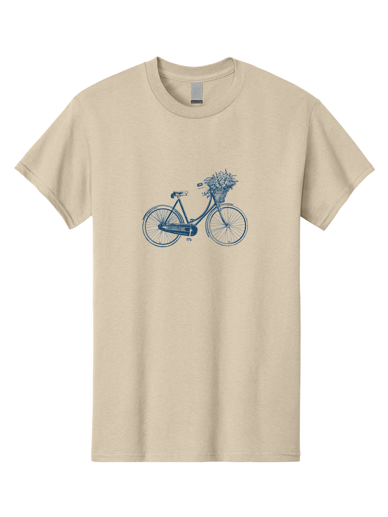 Bike-With-Flowers Men'S Graphic Tee, 100% Cotton, Comfortable Casual Summer Wear, Machine Washable, Vintage Bicycle, Floral Basket, Eco-Friendly Transportation, Sustainable Living, Outdoorsy Feel, Leisurely Ride, Cycling Culture, Aae139