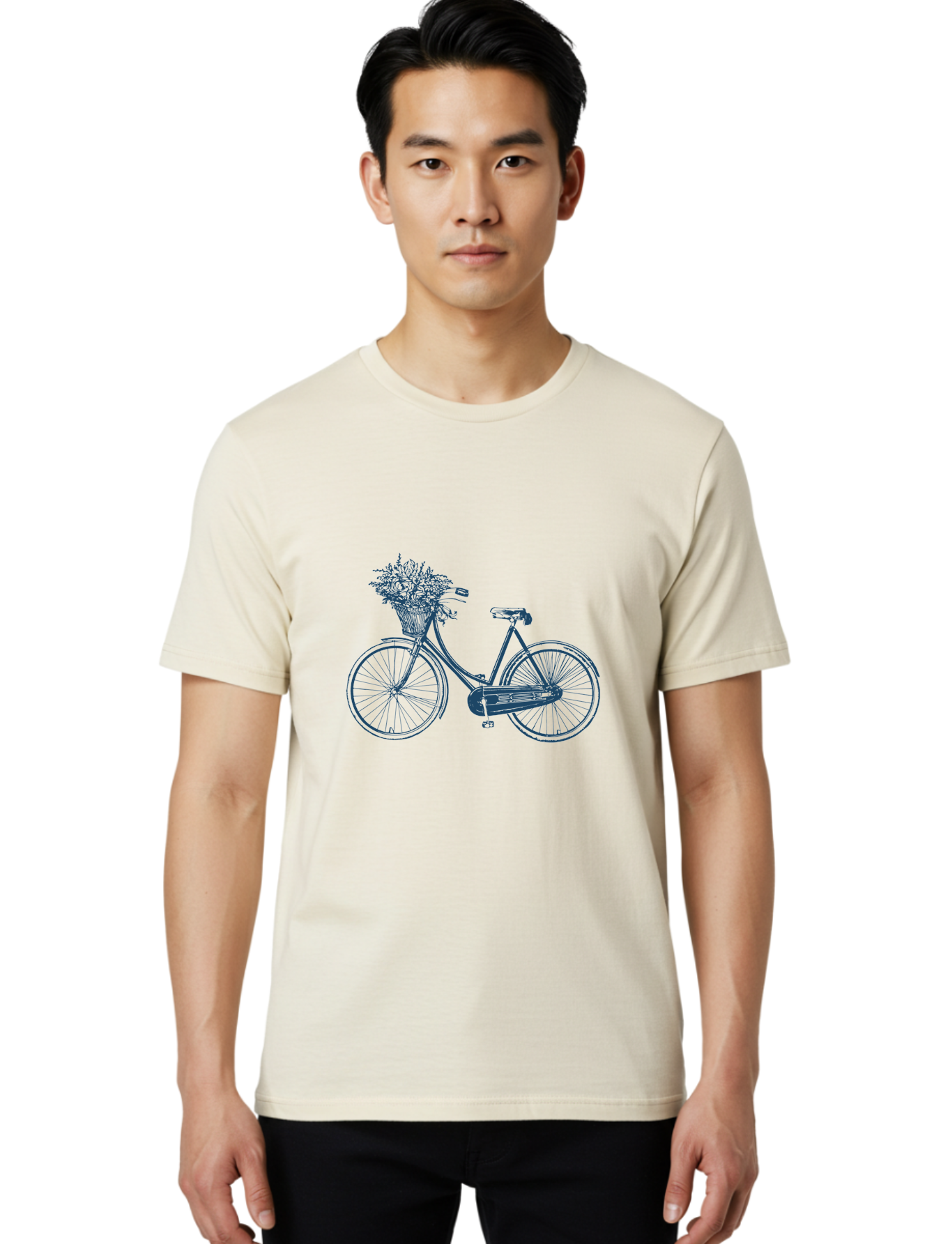 Bike-With-Flowers 2 Men'S Graphic Tee, 100% Cotton, Comfortable Casual Summer Wear, Machine Washable, Vintage Bicycle, Bicycle With Flowers, Lavender Bouquet, Wicker Basket, Eco-Friendly Transportation, Cycling Culture, Nostalgic Ride, Aae140 14