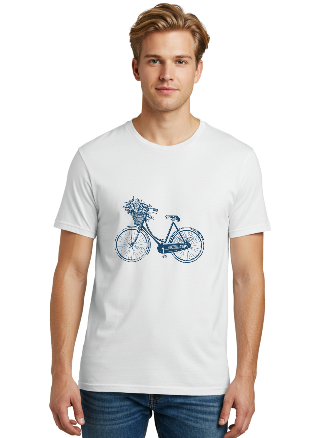 Bike-With-Flowers 2 Men'S Graphic Tee, 100% Cotton, Comfortable Casual Summer Wear, Machine Washable, Vintage Bicycle, Bicycle With Flowers, Lavender Bouquet, Wicker Basket, Eco-Friendly Transportation, Cycling Culture, Nostalgic Ride, Aae140 6