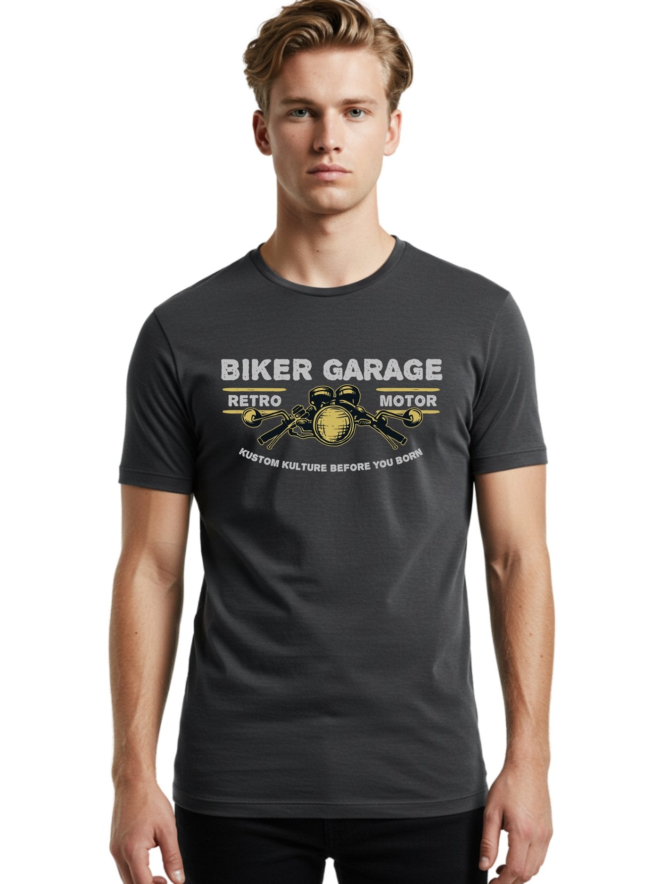 Biker Garage Men'S Graphic Tee, 100% Cotton, Comfortable Casual Summer Wear, Machine Washable, Vintage Motorcycle Illustration, Biker Culture, Retro Motorbike Design, Kustom Kulture, Biker Garage, Motorcycle Enthusiasts, Custom Bike Art Aae141 16