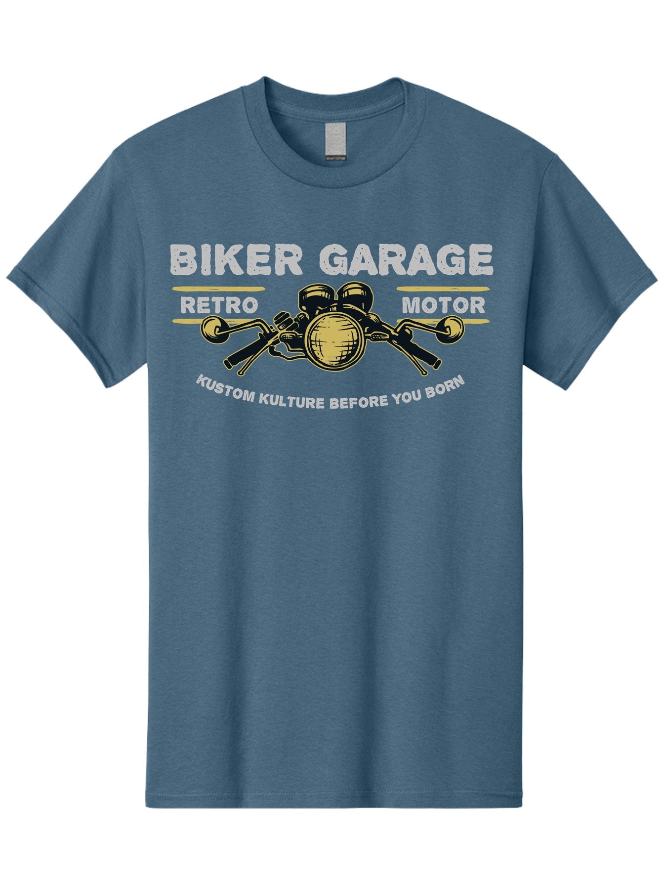 Biker Garage Men'S Graphic Tee, 100% Cotton, Comfortable Casual Summer Wear, Machine Washable, Vintage Motorcycle Illustration, Biker Culture, Retro Motorbike Design, Kustom Kulture, Biker Garage, Motorcycle Enthusiasts, Custom Bike Art Aae141