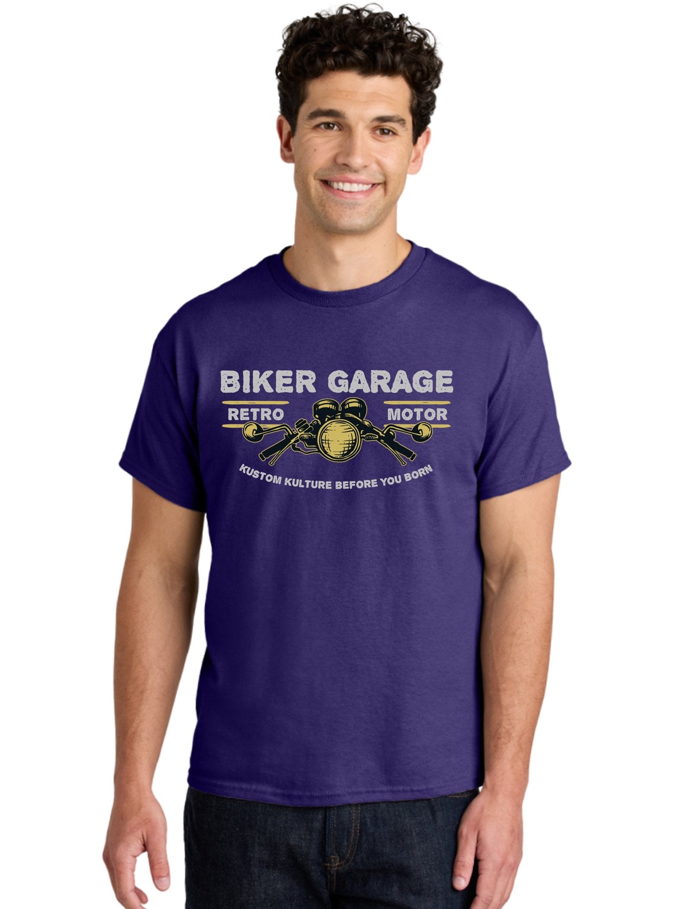 Biker Garage Men'S Graphic Tee, 100% Cotton, Comfortable Casual Summer Wear, Machine Washable, Vintage Motorcycle Illustration, Biker Culture, Retro Motorbike Design, Kustom Kulture, Biker Garage, Motorcycle Enthusiasts, Custom Bike Art Aae141 27