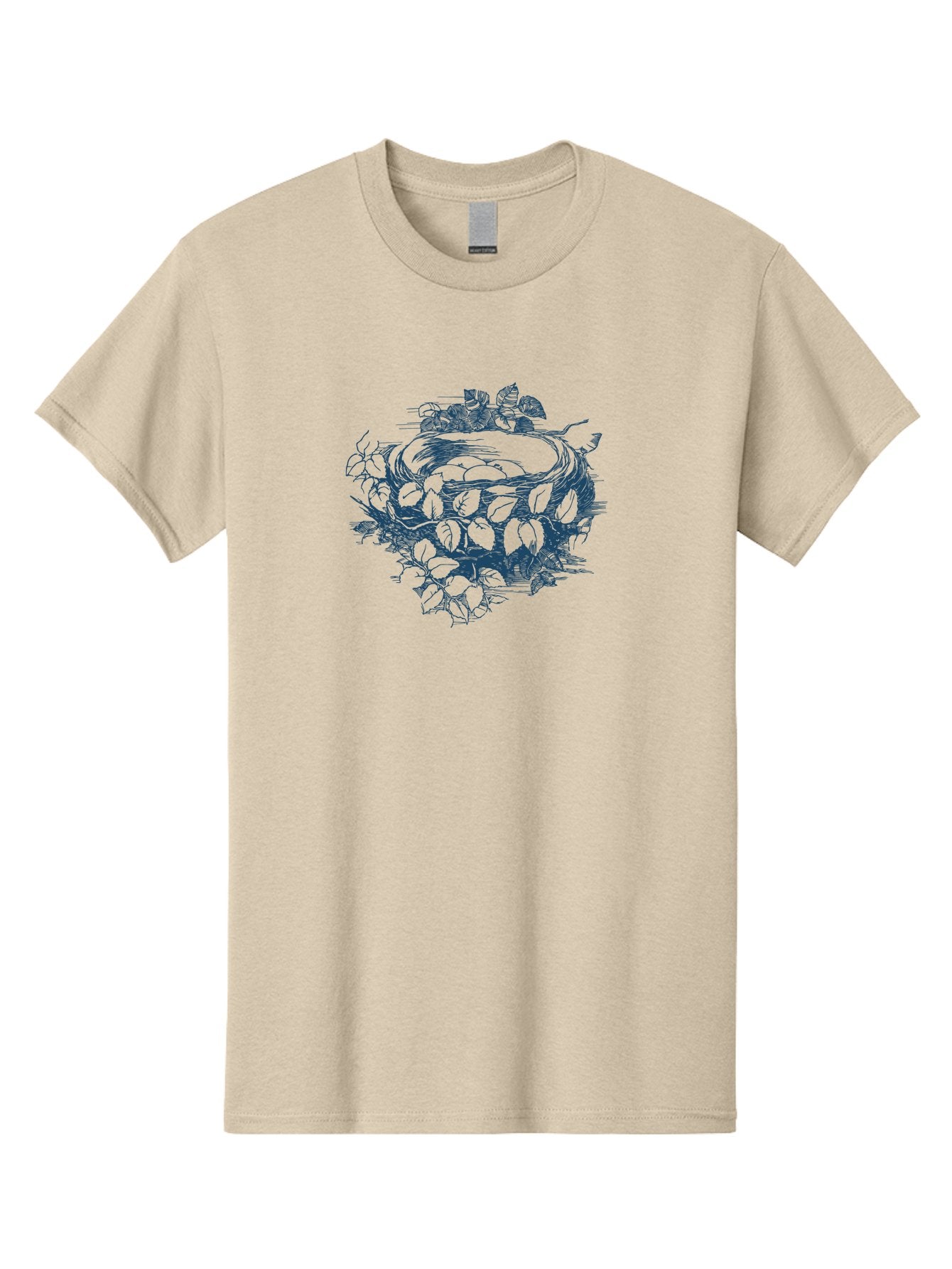 Bird Nest Men'S Graphic Tee, 100% Cotton, Comfortable Casual Summer Wear, Machine Washable, Bird'S Nest, Leaves, Branches, Black Illustration, Artistic Design, Foliage, Twigs, Serene, Natural Scene, Simple Art, Line Drawing, Minimalist Style, Aae142 4