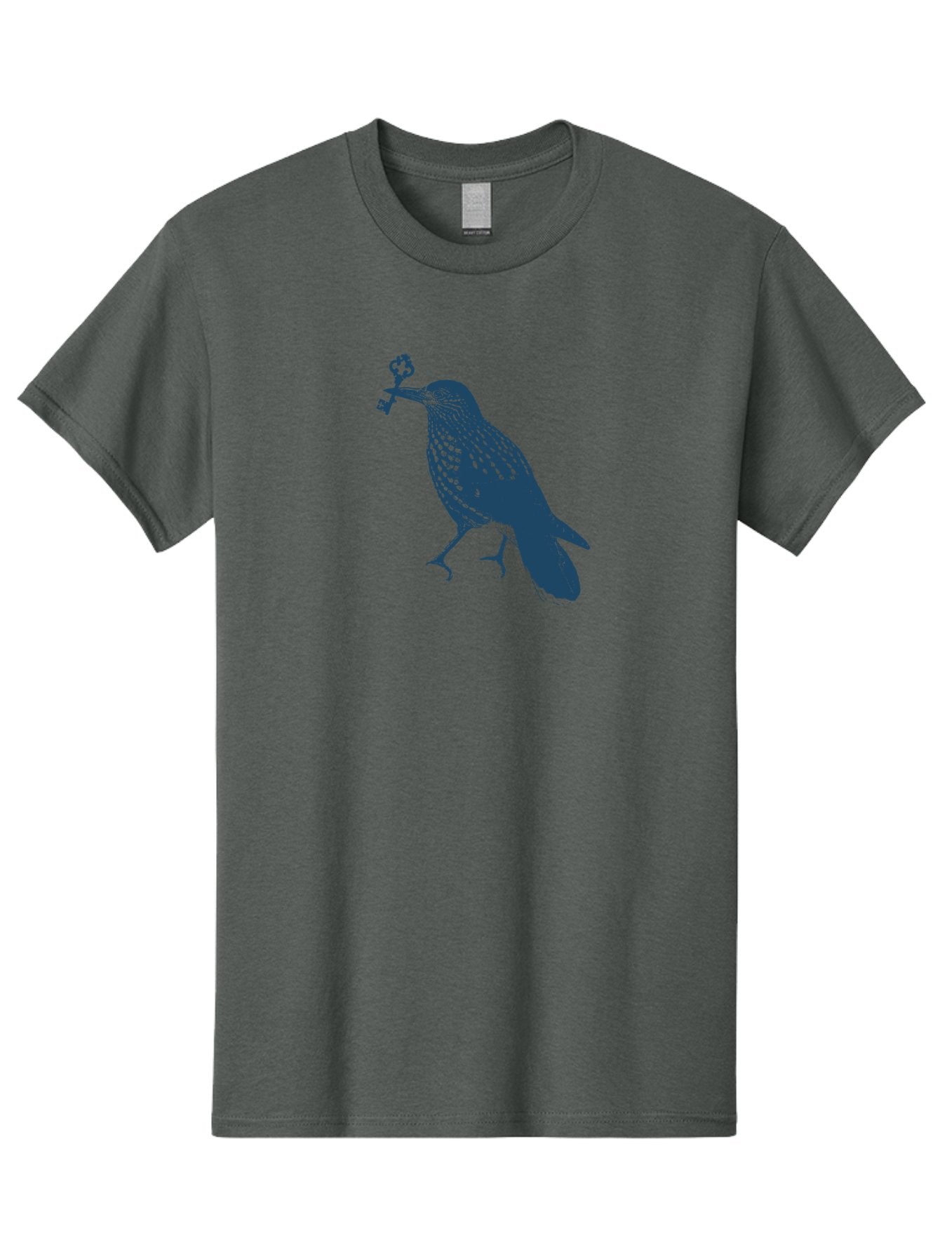 Bird-With-Key Men'S Graphic Tee, 100% Cotton, Comfortable Casual Summer Wear, Machine Washable, Bird Holding Key, Symbolic Illustration, Mysterious Artwork, Dark Blue Silhouette, Unique Key Design, Ornate Key Details, Aae143 12