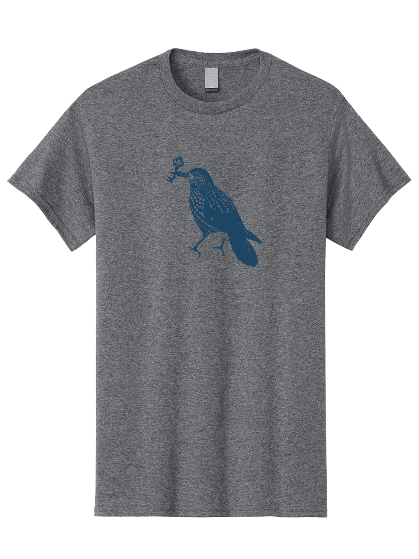 Bird-With-Key Men'S Graphic Tee, 100% Cotton, Comfortable Casual Summer Wear, Machine Washable, Bird Holding Key, Symbolic Illustration, Mysterious Artwork, Dark Blue Silhouette, Unique Key Design, Ornate Key Details, Aae143 10