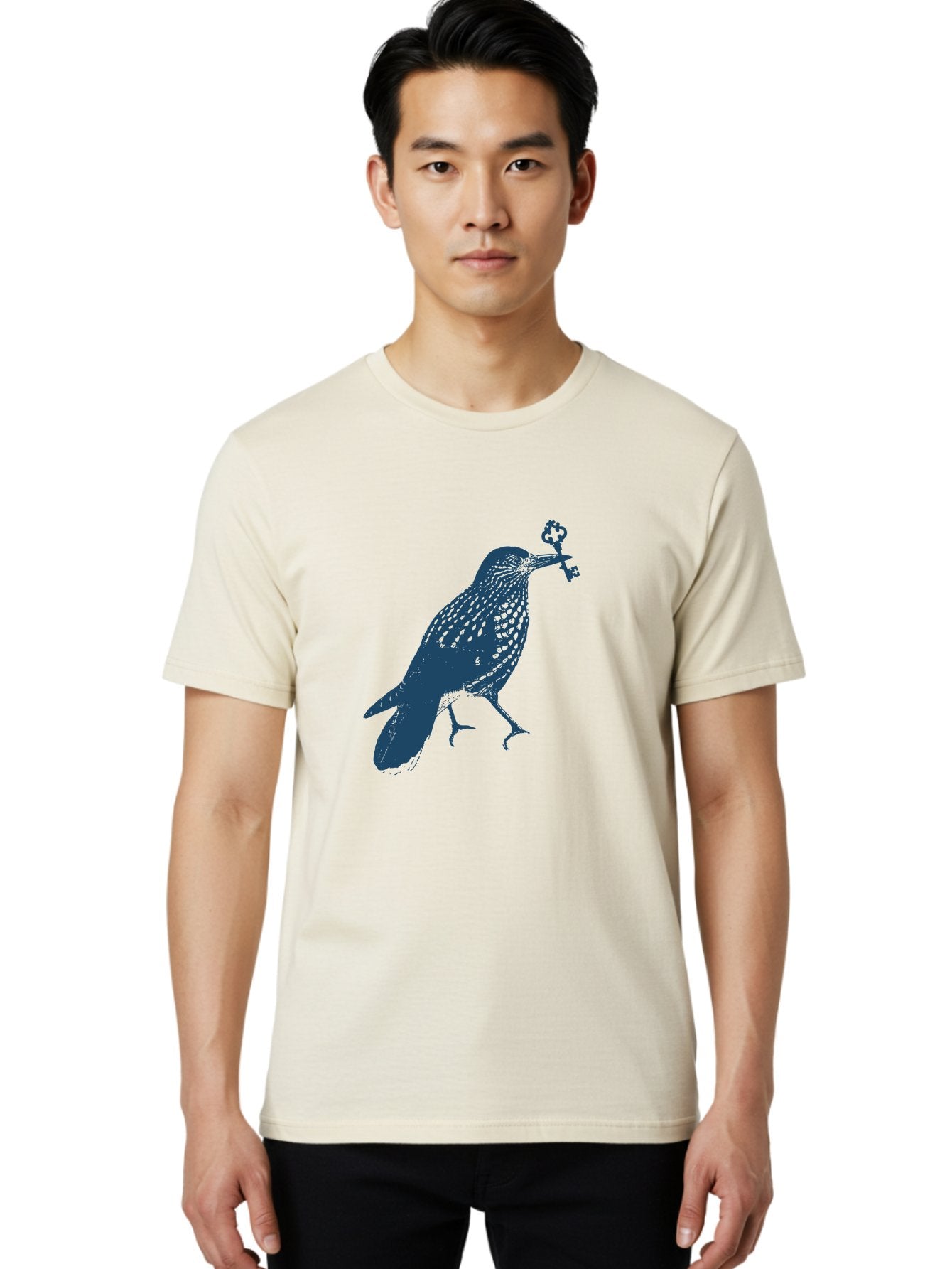 Bird-With-Key 2 Men'S Graphic Tee, 100% Cotton, Comfortable Casual Summer Wear, Machine Washable, Bluebird Holding Key, Bird Silhouette, Symbolic Bird, Mysterious Key, Spotted Bird, Avian Art, Esoteric Symbol, Ornate Key Aae144 26
