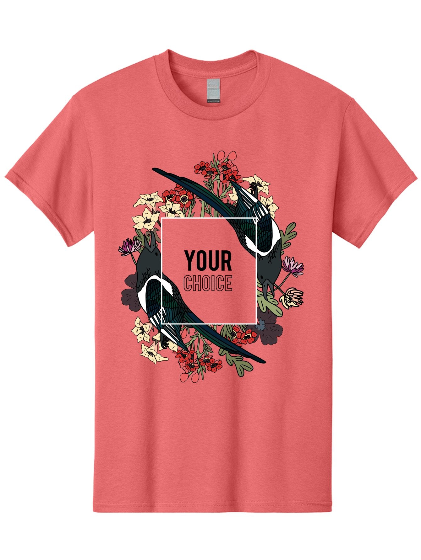 Birds Men'S Graphic Tee, 100% Cotton, Comfortable Casual Summer Wear, Machine Washable, Black And White Magpies, Floral Wreath, Red And White Flowers, Bold Typography, Modern Design, Creative Freedom, Custom Choice, Personalized Options Aae145 15