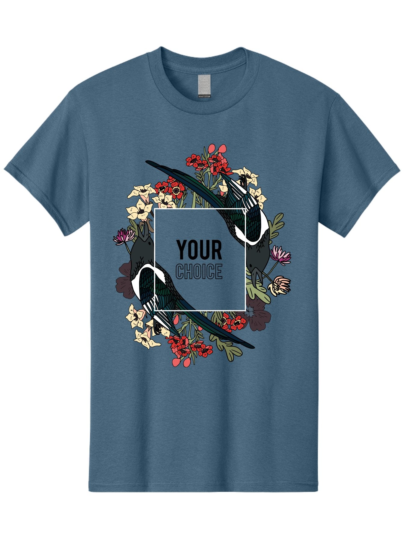 Birds Men'S Graphic Tee, 100% Cotton, Comfortable Casual Summer Wear, Machine Washable, Black And White Magpies, Floral Wreath, Red And White Flowers, Bold Typography, Modern Design, Creative Freedom, Custom Choice, Personalized Options Aae145 12