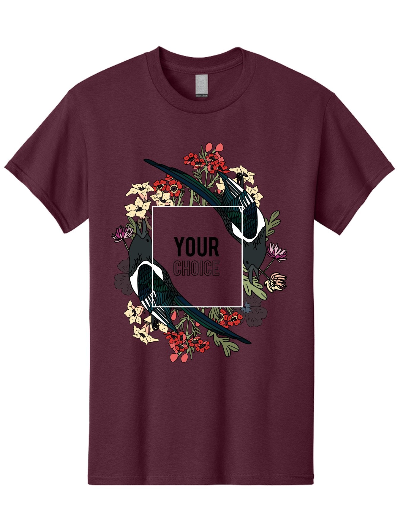 Birds Men'S Graphic Tee, 100% Cotton, Comfortable Casual Summer Wear, Machine Washable, Black And White Magpies, Floral Wreath, Red And White Flowers, Bold Typography, Modern Design, Creative Freedom, Custom Choice, Personalized Options Aae145 7