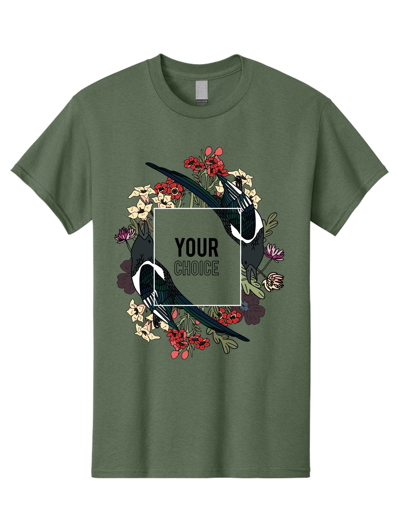 Birds Men'S Graphic Tee, 100% Cotton, Comfortable Casual Summer Wear, Machine Washable, Black And White Magpies, Floral Wreath, Red And White Flowers, Bold Typography, Modern Design, Creative Freedom, Custom Choice, Personalized Options Aae145 9