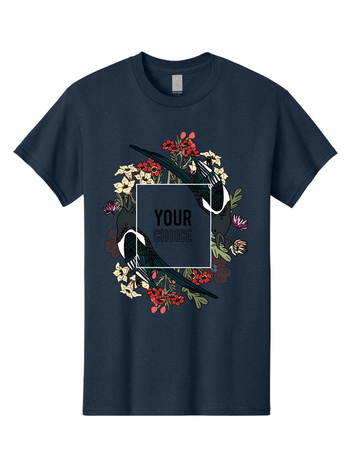 Birds Men'S Graphic Tee, 100% Cotton, Comfortable Casual Summer Wear, Machine Washable, Black And White Magpies, Floral Wreath, Red And White Flowers, Bold Typography, Modern Design, Creative Freedom, Custom Choice, Personalized Options Aae145 8