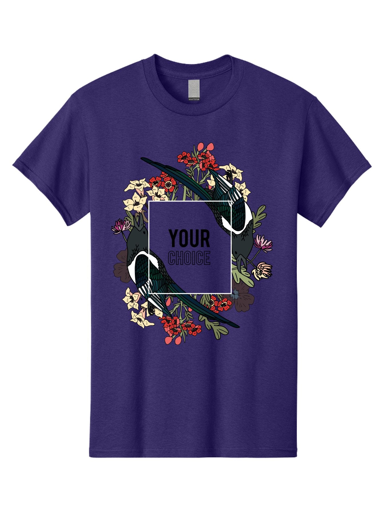 Birds Men'S Graphic Tee, 100% Cotton, Comfortable Casual Summer Wear, Machine Washable, Black And White Magpies, Floral Wreath, Red And White Flowers, Bold Typography, Modern Design, Creative Freedom, Custom Choice, Personalized Options Aae145 14