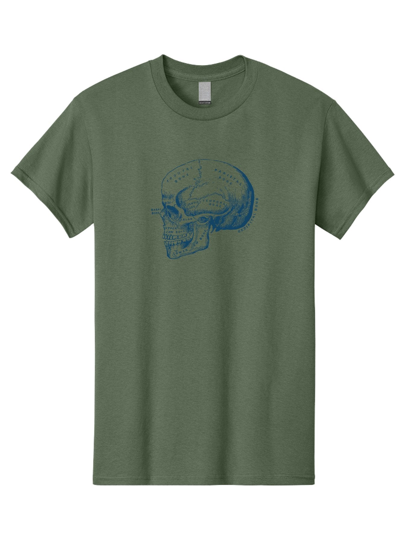 Blueprint Skull Men'S Graphic Tee, 100% Cotton, Comfortable Casual Summer Wear, Machine Washable, Human Skull, Anatomical Diagram, Labeled Bones, Frontal Bone, Parietal Bone, Occipital Bone, Temporal Bone, Jaw Bone, Medical Illustration, Aae151 3