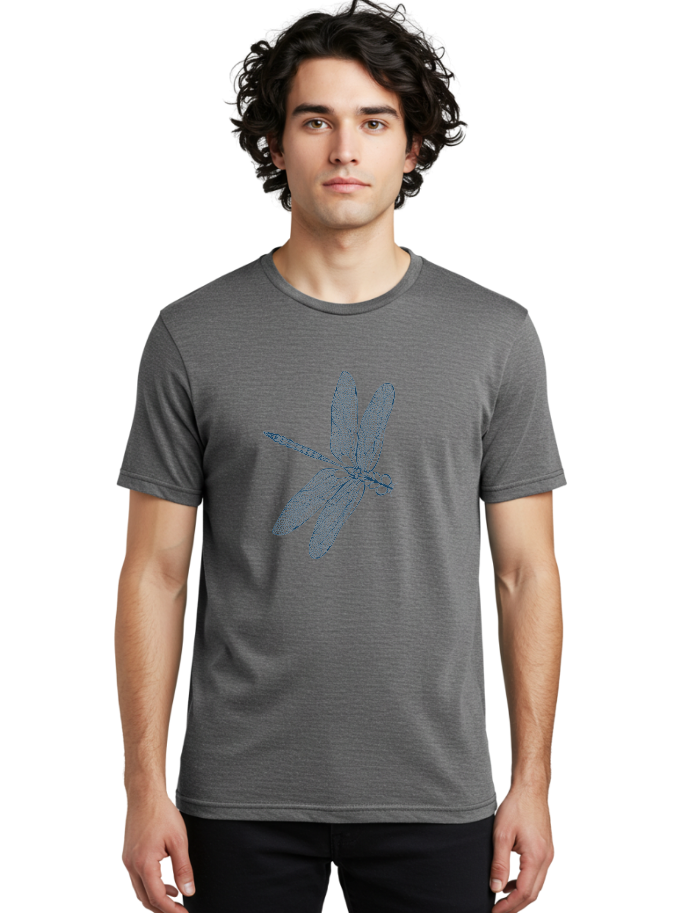 Botanical Dragonfly Art Men'S Graphic Tee, 100% Cotton, Comfortable Casual Summer Wear, Machine Washable, Dragonfly, Delicate Wings, Intricate Design, Abstract Art, Insect Illustration, Detailed Drawing, Nature-Inspired Aae154 4