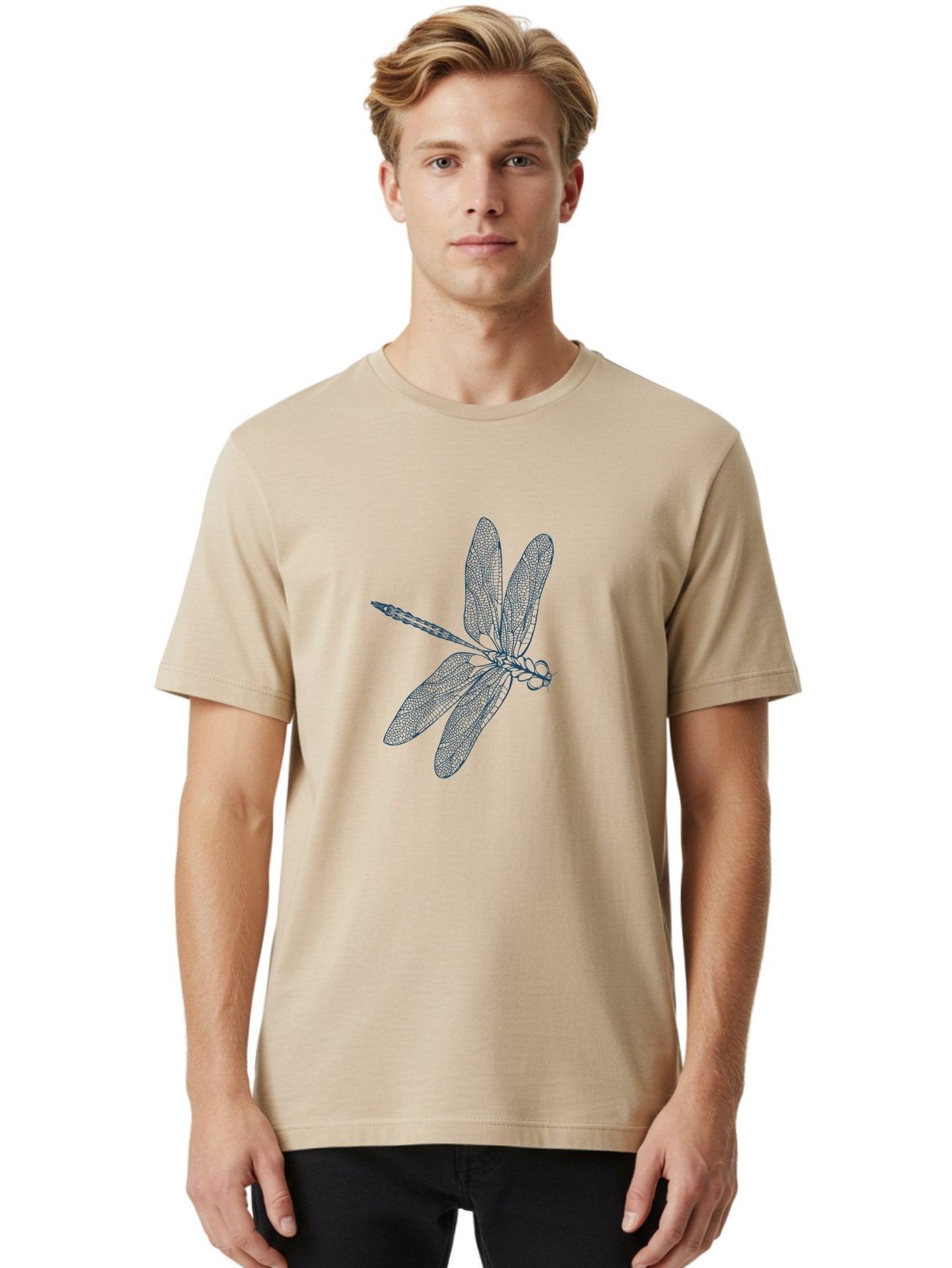 Botanical Dragonfly Art Men'S Graphic Tee, 100% Cotton, Comfortable Casual Summer Wear, Machine Washable, Dragonfly, Delicate Wings, Intricate Design, Abstract Art, Insect Illustration, Detailed Drawing, Nature-Inspired Aae154 29