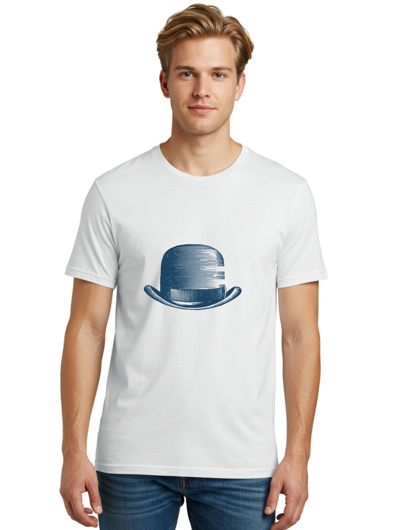 Bowler-Hat Men'S Graphic Tee, 100% Cotton, Comfortable Casual Summer Wear, Machine Washable, Bowler Hat, Classic Fashion, Vintage Style, Gentleman'S Accessory, Luxury Hat, Iconic Design, Retro Charm Aae156 22