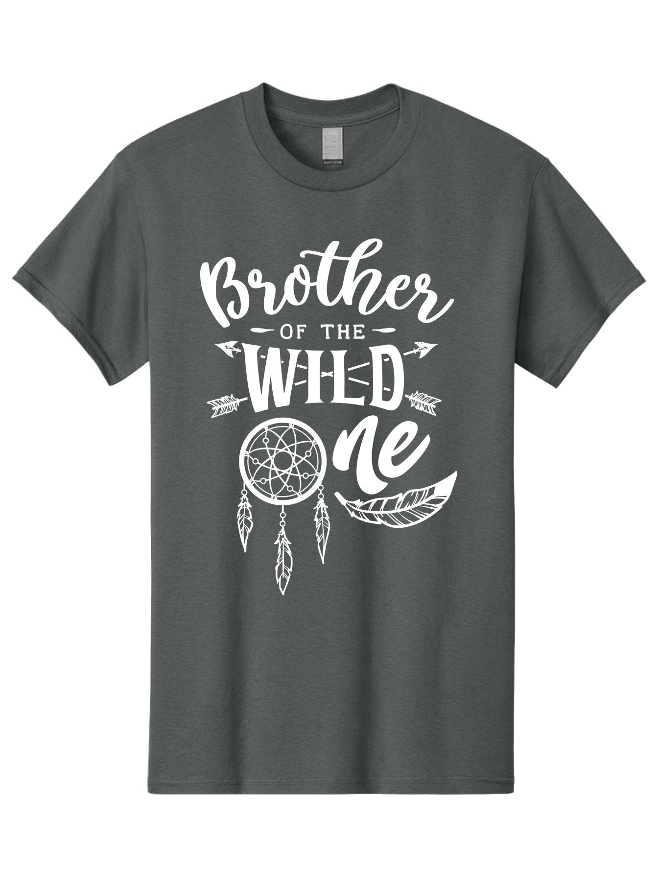 Brother Of The Wild One White Men'S Graphic Tee, 100% Cotton, Comfortable Casual Summer Wear, Machine Washable, Brother Of The Wild One, Dreamcatcher, Feathers, Bohemian Style, Tribal Design, Sibling Love, Wild Child, Sibling Pride Aae160