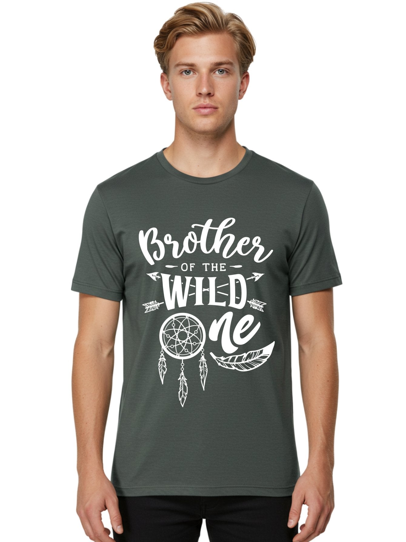 Brother Of The Wild One White Men'S Graphic Tee, 100% Cotton, Comfortable Casual Summer Wear, Machine Washable, Brother Of The Wild One, Dreamcatcher, Feathers, Bohemian Style, Tribal Design, Sibling Love, Wild Child, Sibling Pride Aae160 19