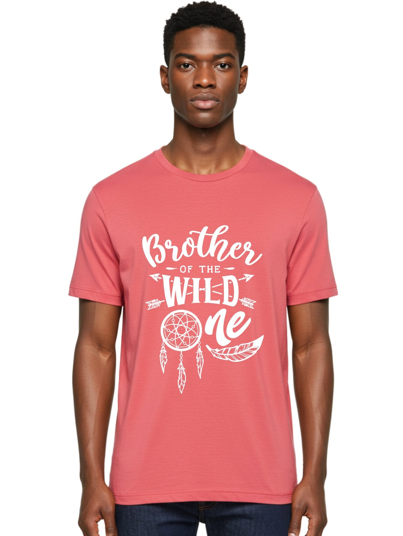 Brother Of The Wild One White Men'S Graphic Tee, 100% Cotton, Comfortable Casual Summer Wear, Machine Washable, Brother Of The Wild One, Dreamcatcher, Feathers, Bohemian Style, Tribal Design, Sibling Love, Wild Child, Sibling Pride Aae160 21