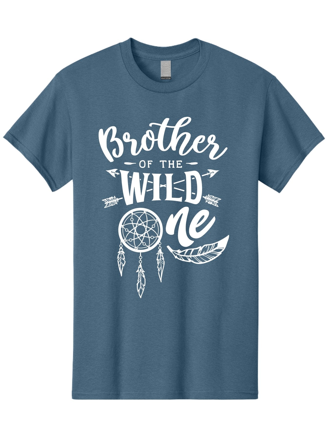 Brother Of The Wild One White Men'S Graphic Tee, 100% Cotton, Comfortable Casual Summer Wear, Machine Washable, Brother Of The Wild One, Dreamcatcher, Feathers, Bohemian Style, Tribal Design, Sibling Love, Wild Child, Sibling Pride Aae160 13