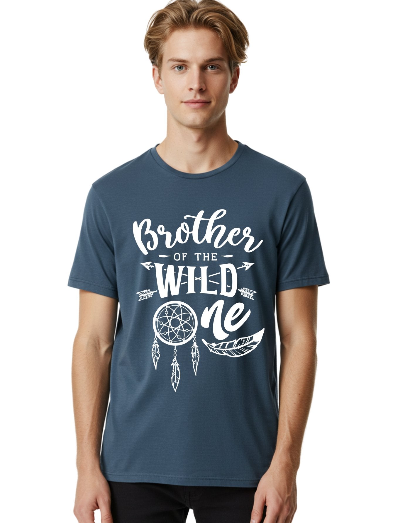 Brother Of The Wild One White Men'S Graphic Tee, 100% Cotton, Comfortable Casual Summer Wear, Machine Washable, Brother Of The Wild One, Dreamcatcher, Feathers, Bohemian Style, Tribal Design, Sibling Love, Wild Child, Sibling Pride Aae160 20