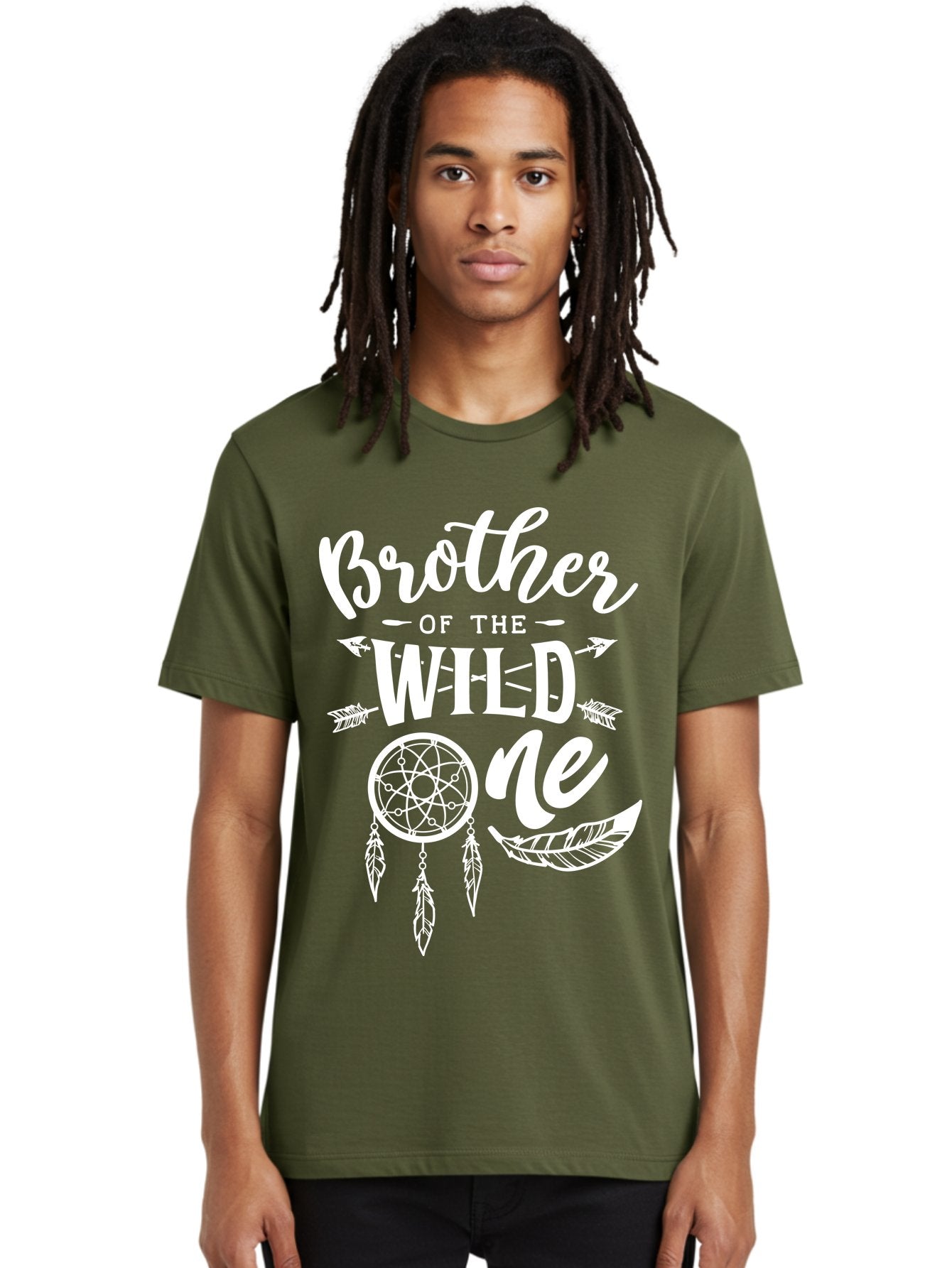 Brother Of The Wild One White Men'S Graphic Tee, 100% Cotton, Comfortable Casual Summer Wear, Machine Washable, Brother Of The Wild One, Dreamcatcher, Feathers, Bohemian Style, Tribal Design, Sibling Love, Wild Child, Sibling Pride Aae160 26