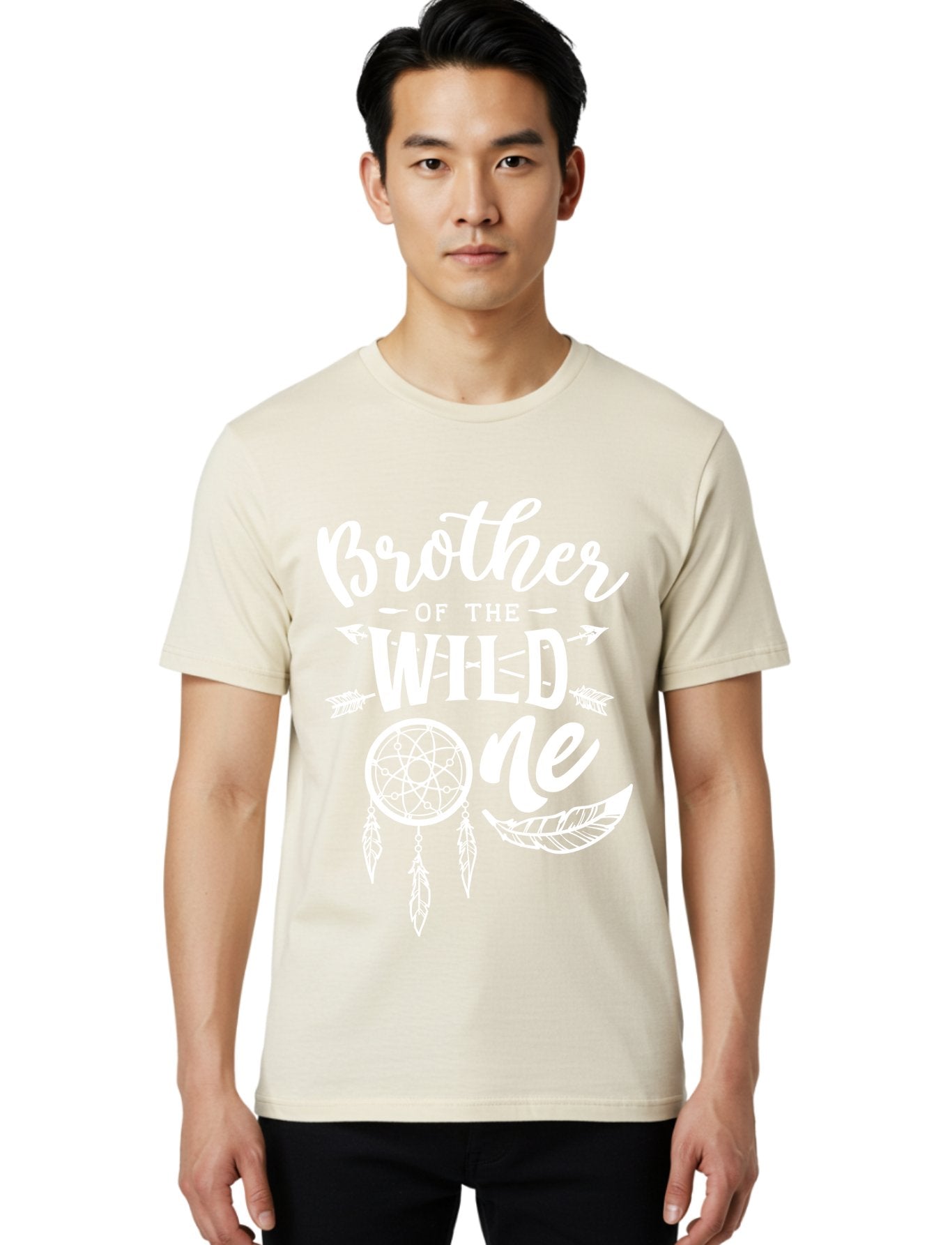 Brother Of The Wild One White Men'S Graphic Tee, 100% Cotton, Comfortable Casual Summer Wear, Machine Washable, Brother Of The Wild One, Dreamcatcher, Feathers, Bohemian Style, Tribal Design, Sibling Love, Wild Child, Sibling Pride Aae160 24