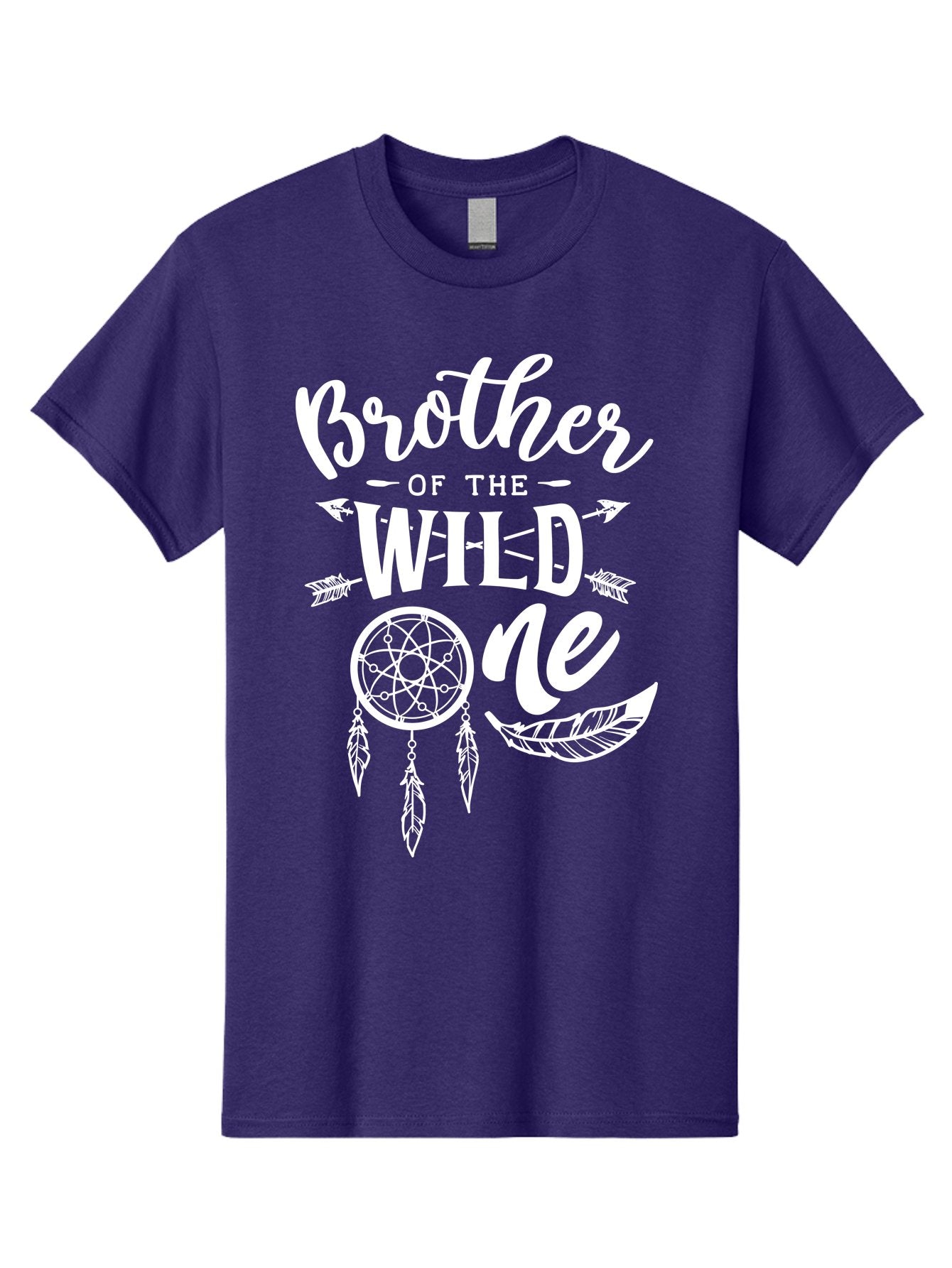 Brother Of The Wild One White Men'S Graphic Tee, 100% Cotton, Comfortable Casual Summer Wear, Machine Washable, Brother Of The Wild One, Dreamcatcher, Feathers, Bohemian Style, Tribal Design, Sibling Love, Wild Child, Sibling Pride Aae160 3