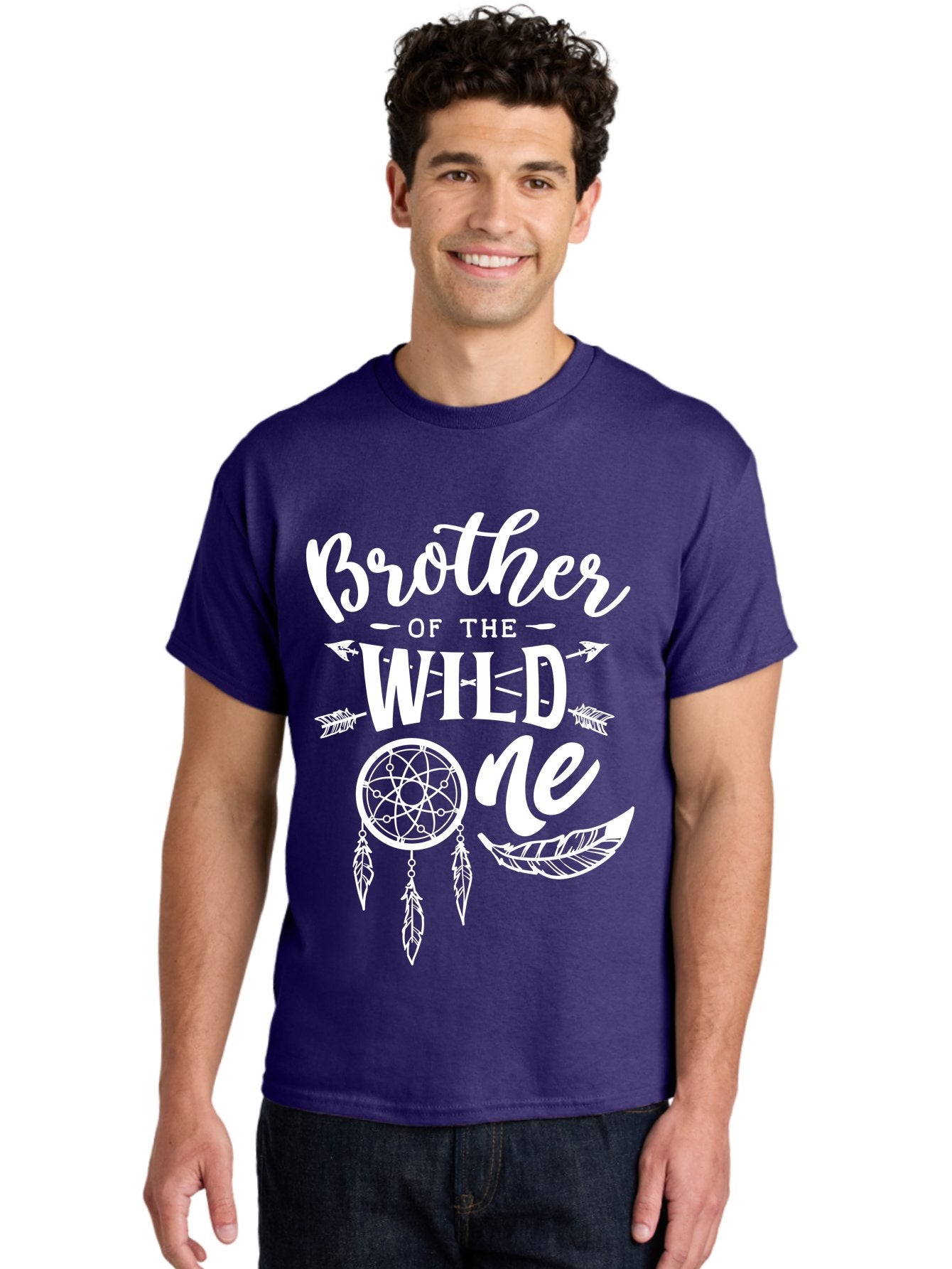 Brother Of The Wild One White Men'S Graphic Tee, 100% Cotton, Comfortable Casual Summer Wear, Machine Washable, Brother Of The Wild One, Dreamcatcher, Feathers, Bohemian Style, Tribal Design, Sibling Love, Wild Child, Sibling Pride Aae160 22