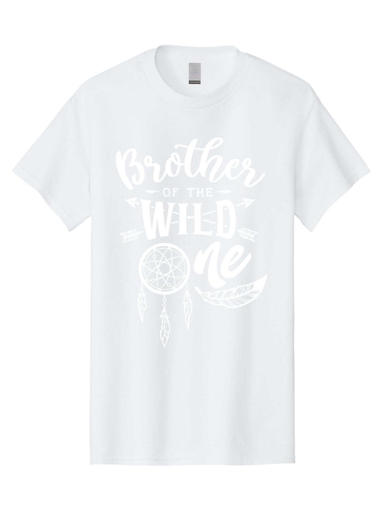 Brother Of The Wild One White Men'S Graphic Tee, 100% Cotton, Comfortable Casual Summer Wear, Machine Washable, Brother Of The Wild One, Dreamcatcher, Feathers, Bohemian Style, Tribal Design, Sibling Love, Wild Child, Sibling Pride Aae160 12