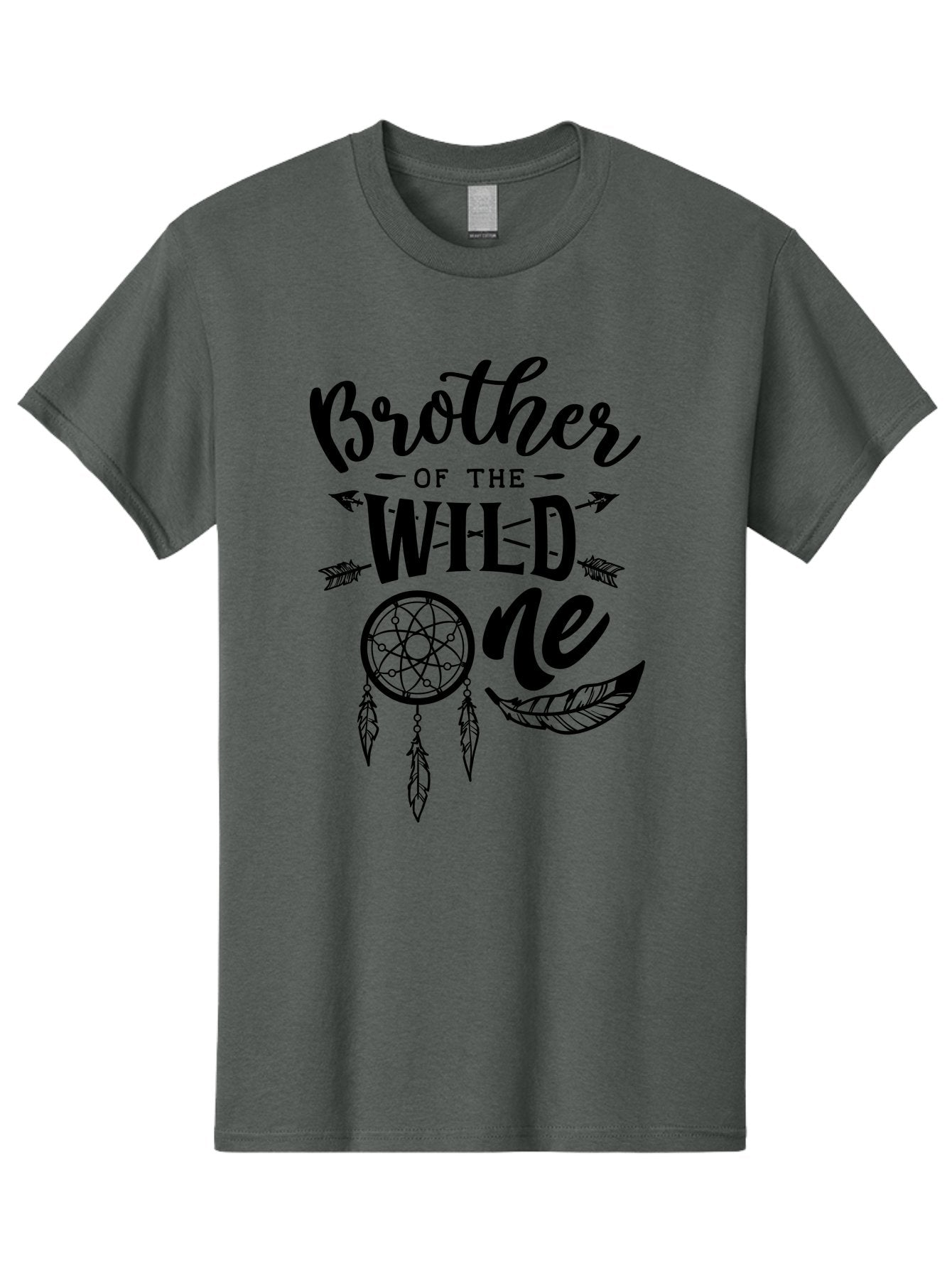Brother Of The Wild One Men'S Graphic Tee, 100% Cotton, Comfortable Casual Summer Wear, Machine Washable, Brother Of The Wild One, Dreamcatcher, Feathers, Arrows, Bohemian Style, Sibling Love, Tribal Design, Family Bonding Aae161 4