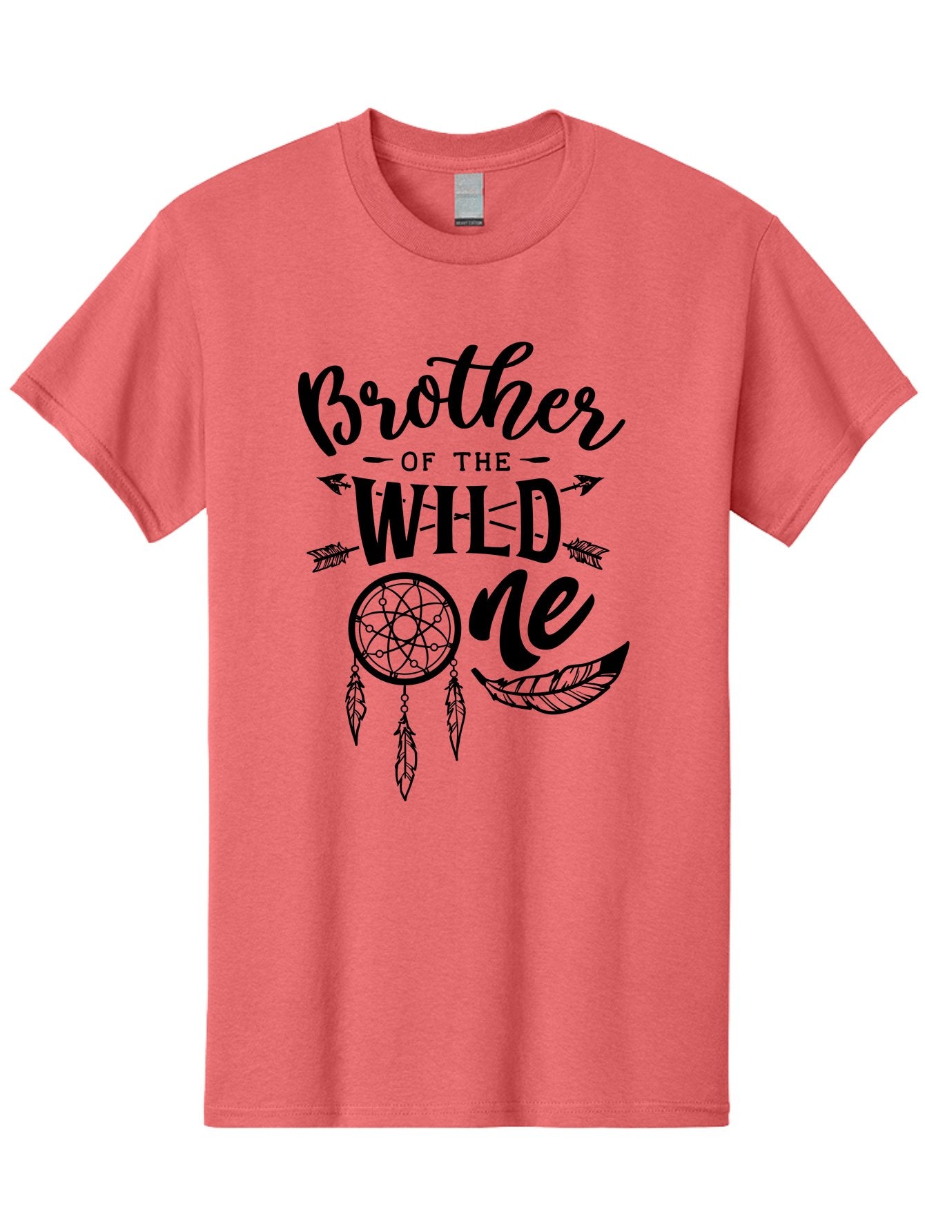 Brother Of The Wild One Men'S Graphic Tee, 100% Cotton, Comfortable Casual Summer Wear, Machine Washable, Brother Of The Wild One, Dreamcatcher, Feathers, Arrows, Bohemian Style, Sibling Love, Tribal Design, Family Bonding Aae161 5