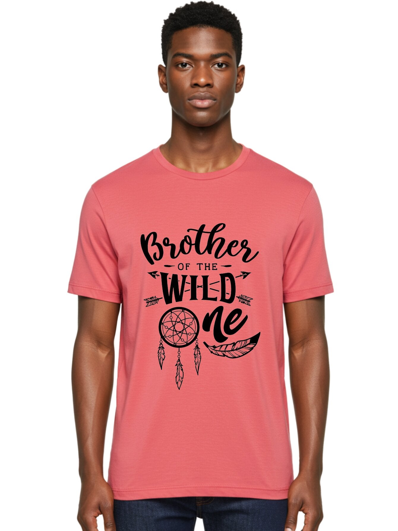 Brother Of The Wild One Men'S Graphic Tee, 100% Cotton, Comfortable Casual Summer Wear, Machine Washable, Brother Of The Wild One, Dreamcatcher, Feathers, Arrows, Bohemian Style, Sibling Love, Tribal Design, Family Bonding Aae161 23