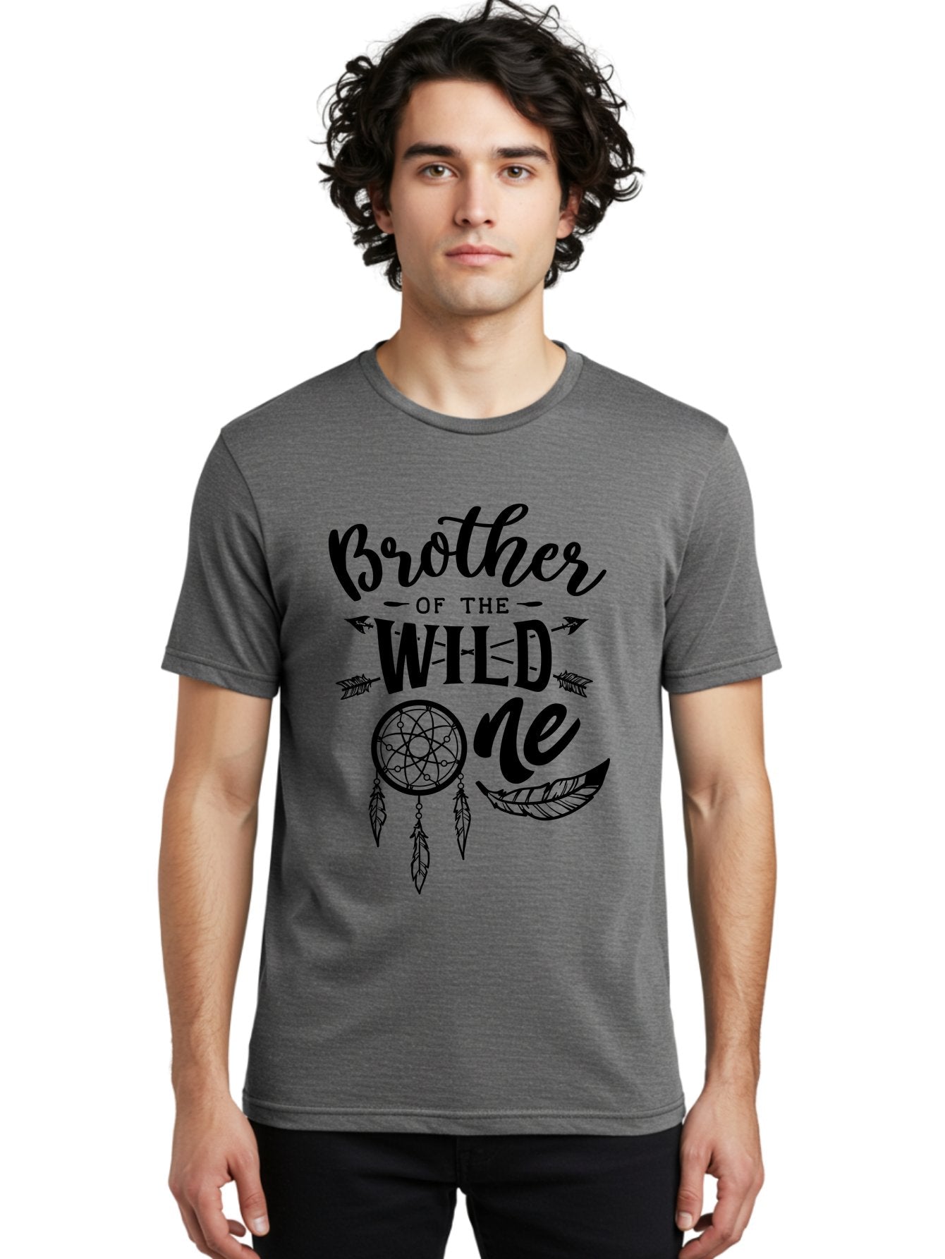 Brother Of The Wild One Men'S Graphic Tee, 100% Cotton, Comfortable Casual Summer Wear, Machine Washable, Brother Of The Wild One, Dreamcatcher, Feathers, Arrows, Bohemian Style, Sibling Love, Tribal Design, Family Bonding Aae161 22