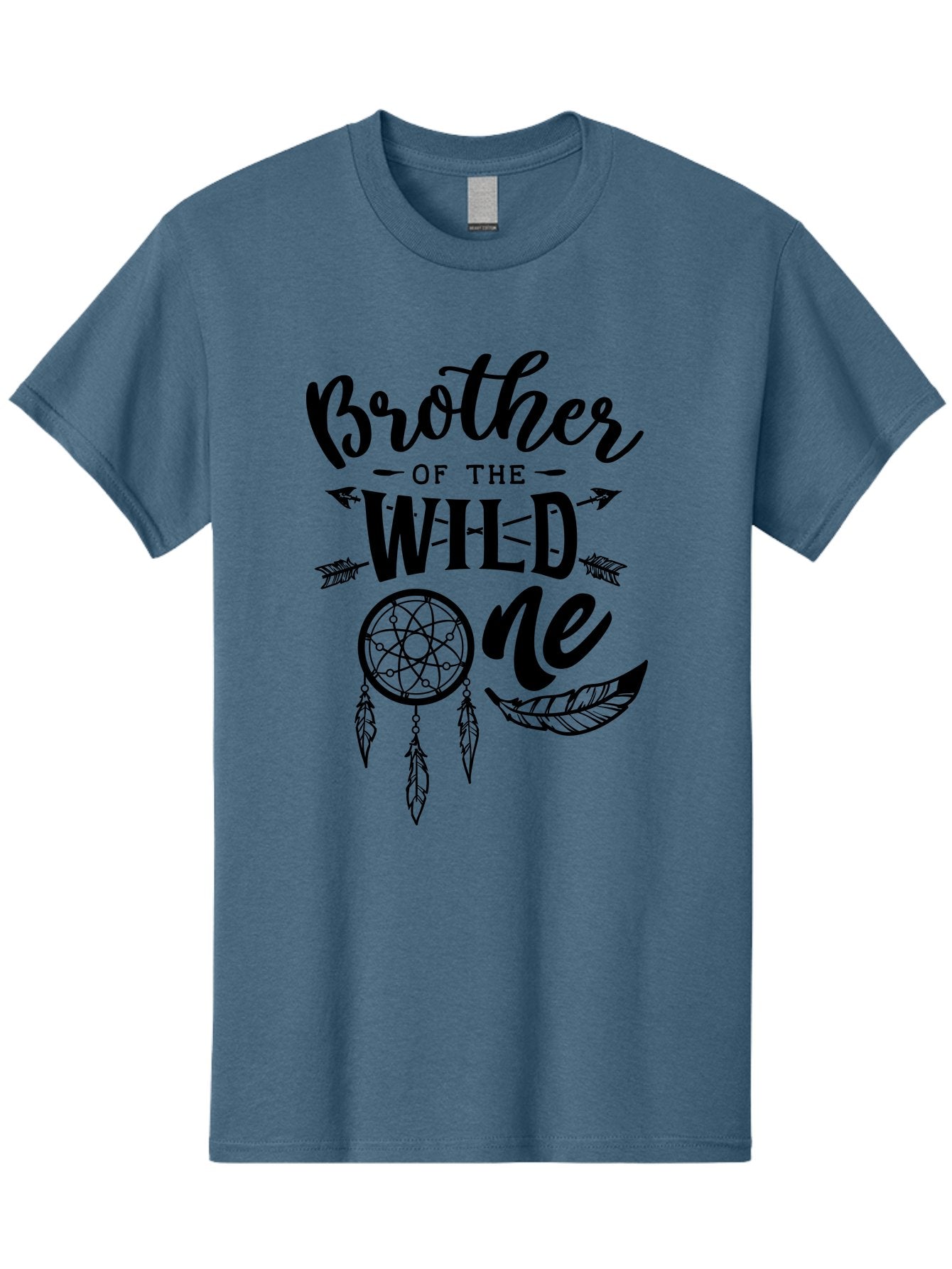 Brother Of The Wild One Men'S Graphic Tee, 100% Cotton, Comfortable Casual Summer Wear, Machine Washable, Brother Of The Wild One, Dreamcatcher, Feathers, Arrows, Bohemian Style, Sibling Love, Tribal Design, Family Bonding Aae161 15