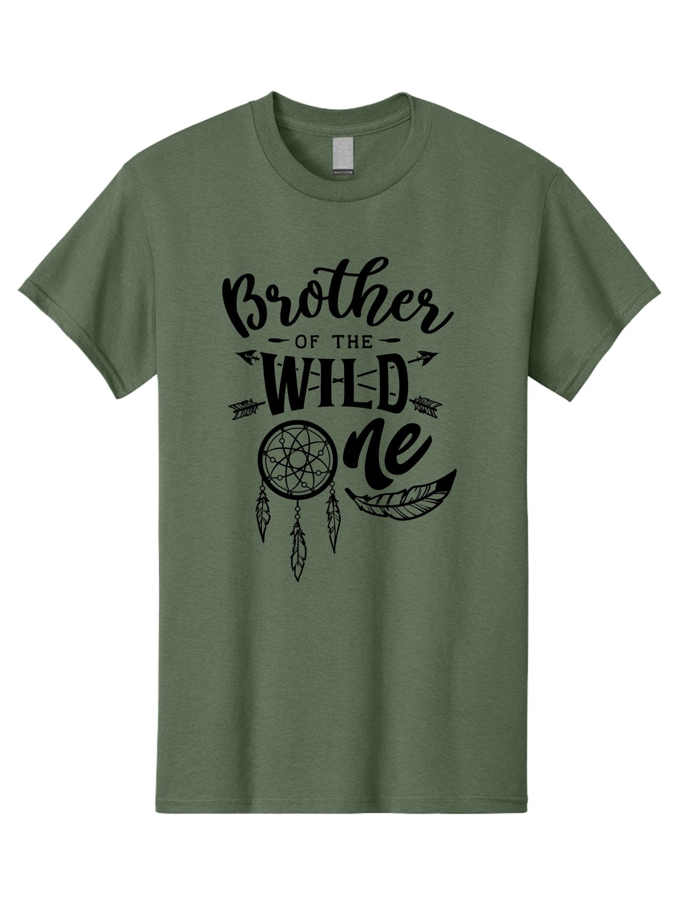 Brother Of The Wild One Men'S Graphic Tee, 100% Cotton, Comfortable Casual Summer Wear, Machine Washable, Brother Of The Wild One, Dreamcatcher, Feathers, Arrows, Bohemian Style, Sibling Love, Tribal Design, Family Bonding Aae161 7