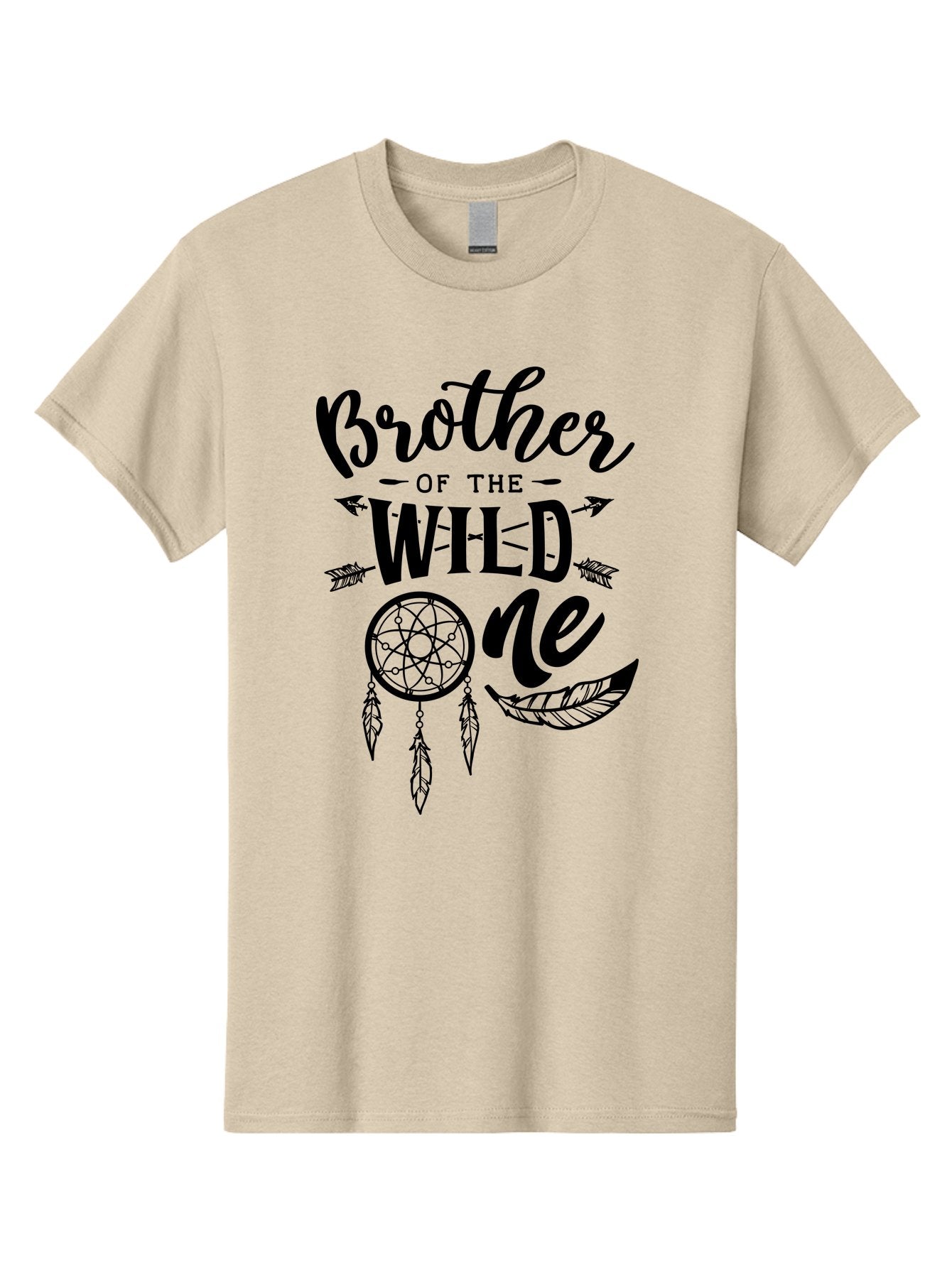 Brother Of The Wild One Men'S Graphic Tee, 100% Cotton, Comfortable Casual Summer Wear, Machine Washable, Brother Of The Wild One, Dreamcatcher, Feathers, Arrows, Bohemian Style, Sibling Love, Tribal Design, Family Bonding Aae161 11