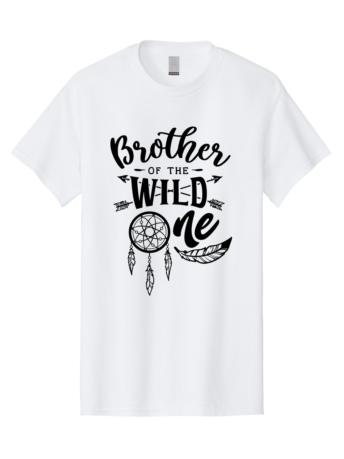 Brother Of The Wild One Men'S Graphic Tee, 100% Cotton, Comfortable Casual Summer Wear, Machine Washable, Brother Of The Wild One, Dreamcatcher, Feathers, Arrows, Bohemian Style, Sibling Love, Tribal Design, Family Bonding Aae161 9
