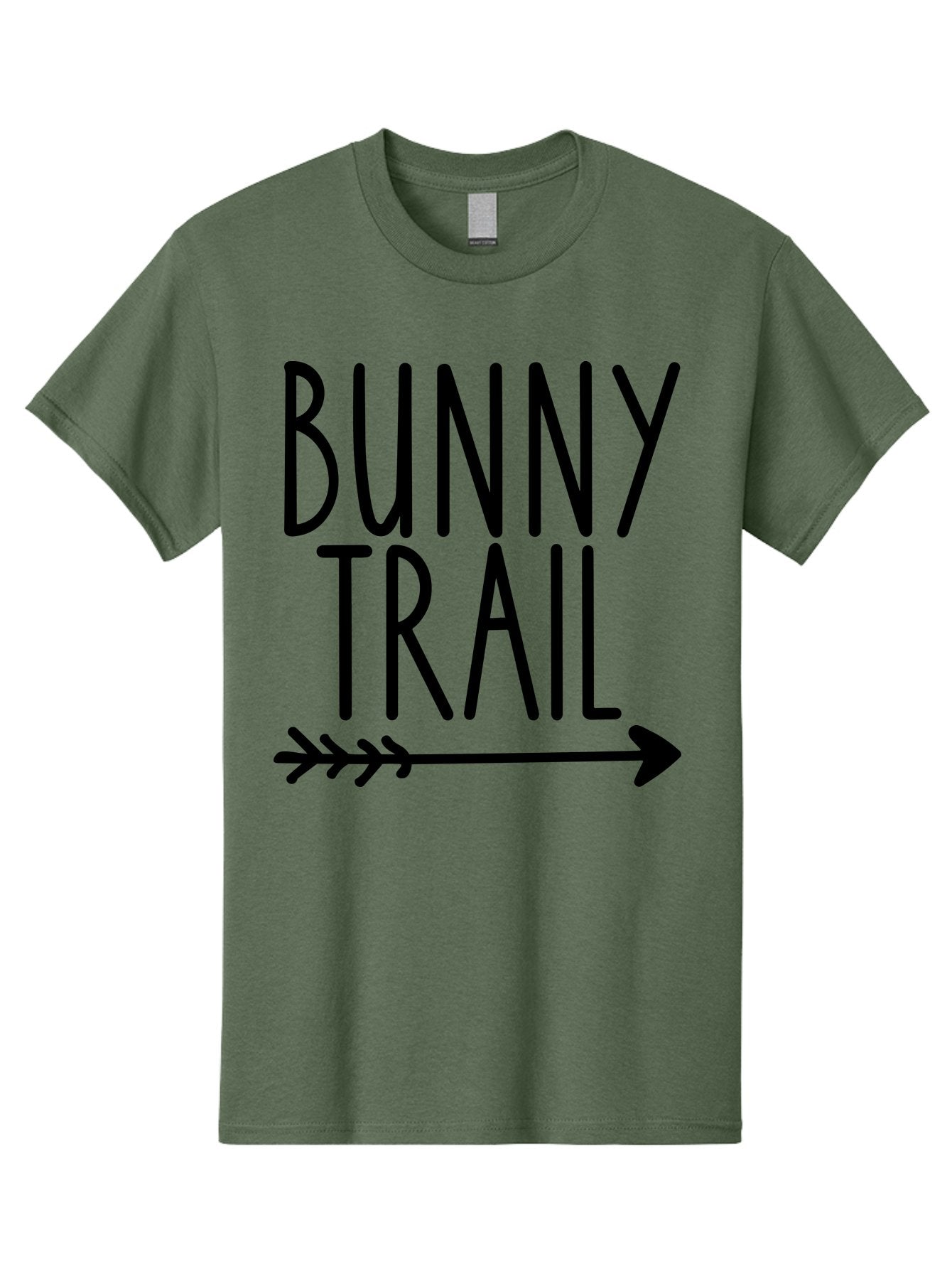 Bunny Trail This Way Men'S Graphic Tee, 100% Cotton, Comfortable Casual Summer Wear, Machine Washable, Bunny Trail, Arrow Graphic, Directional Signage, Playful Design, Whimsical Theme, Black Text, Bold Font, Graphic Illustration, Easter Theme, Aae162