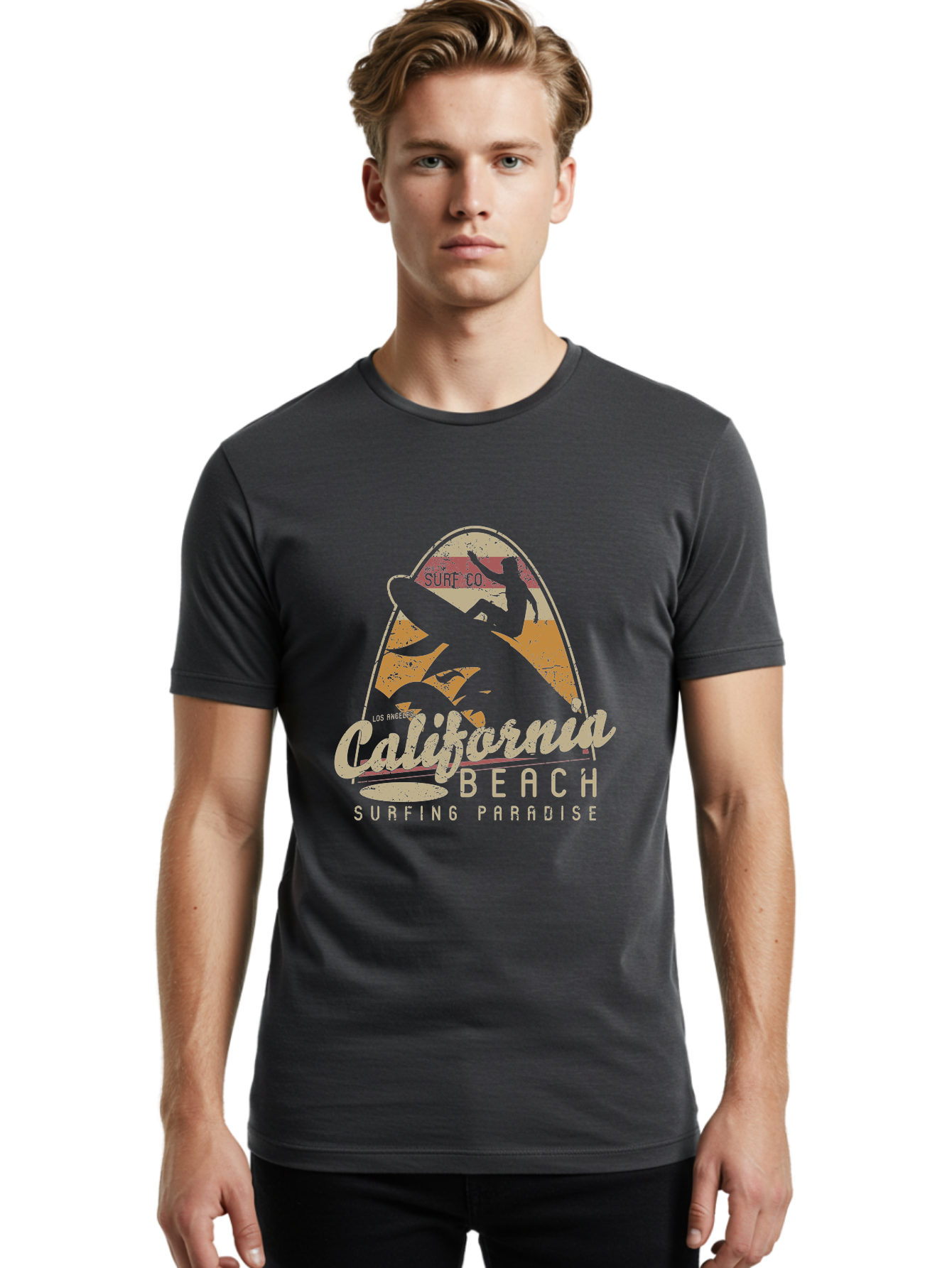 California Beach Surfing Paradise Men'S Graphic Tee, 100% Cotton, Comfortable Casual Summer Wear, Machine Washable, Surfer Riding Wave, California Beach Scene, Surfing Culture, Beach Lifestyle, Surfboard Graphic, Coastal Vibes, Paradise Found, Aae166 10