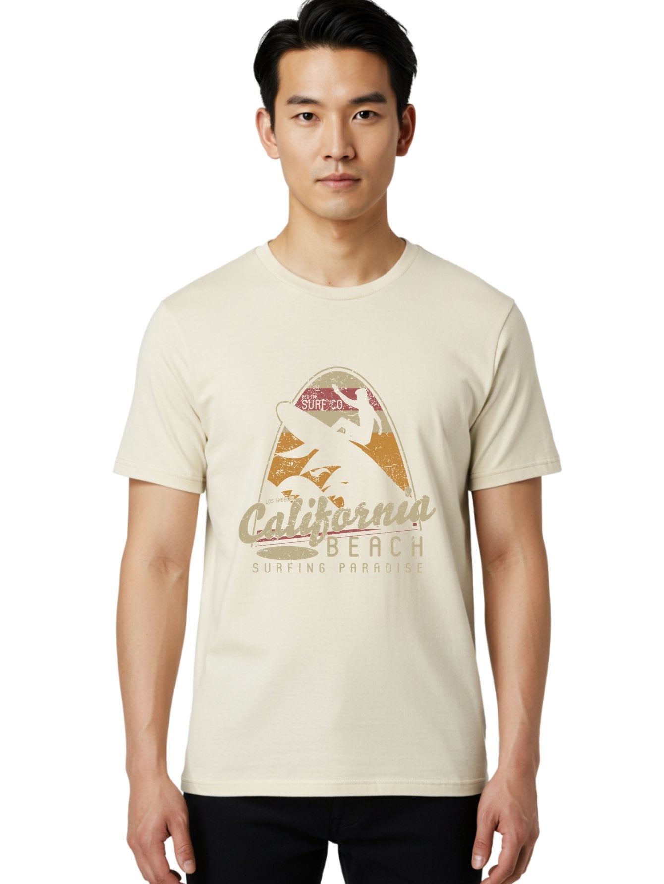 California Beach Surfing Paradise Men'S Graphic Tee, 100% Cotton, Comfortable Casual Summer Wear, Machine Washable, Surfer Riding Wave, California Beach Scene, Surfing Culture, Beach Lifestyle, Surfboard Graphic, Coastal Vibes, Paradise Found, Aae166 18