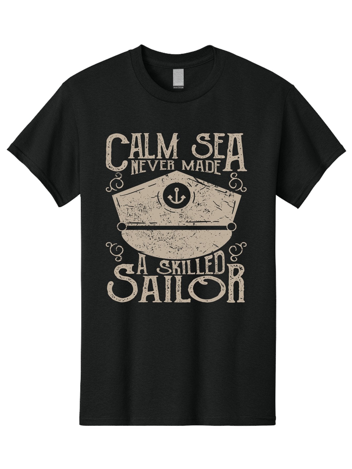 Calm Sea -Men Men'S Graphic Tee, 100% Cotton, Comfortable Casual Summer Wear, Machine Washable, Sailor Quote, Nautical Theme, Motivational Phrase, Captain Hat, Anchor Symbol, Sailing Inspiration, Distressed Design, Typography Art Aae167 10