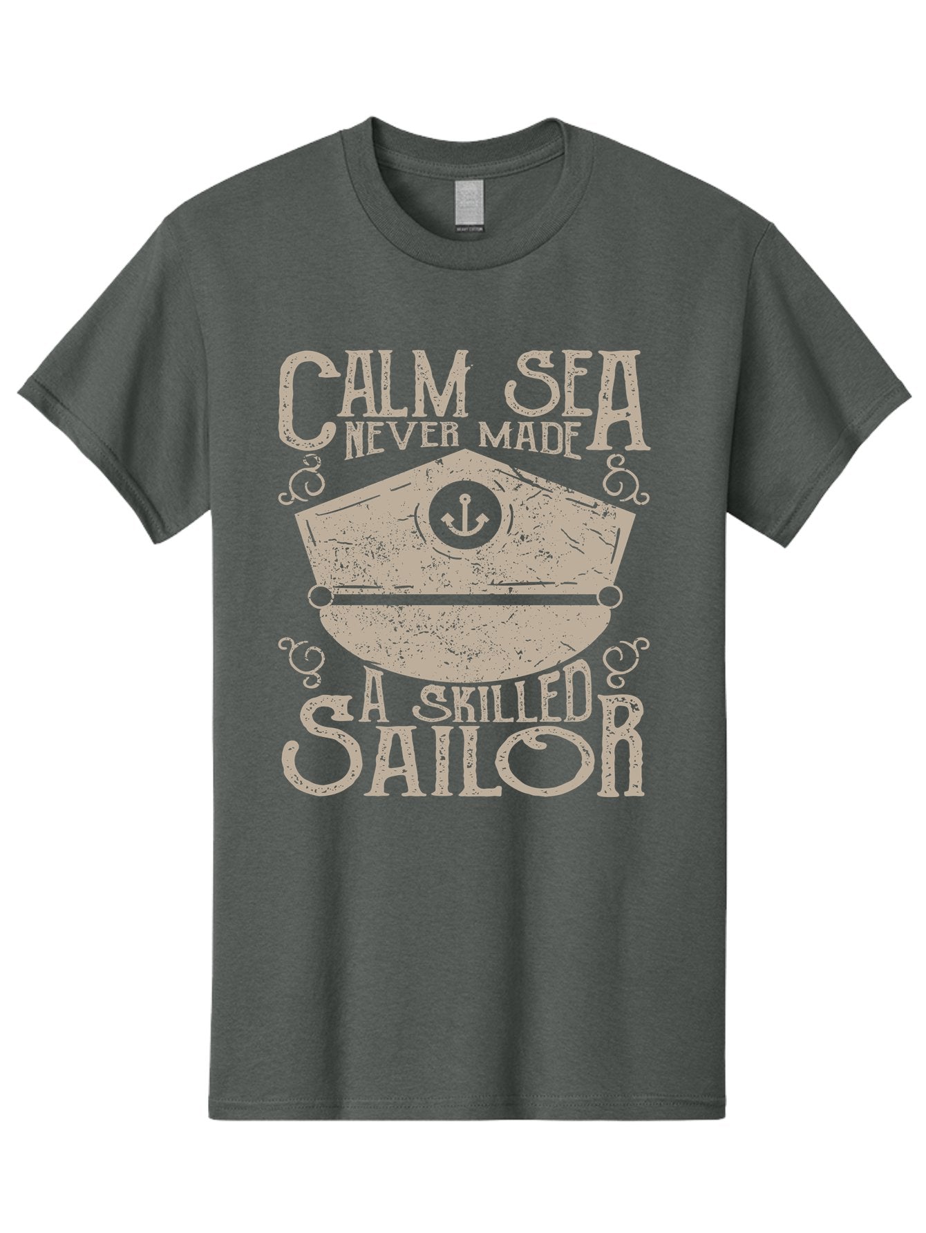 Calm Sea -Men Men'S Graphic Tee, 100% Cotton, Comfortable Casual Summer Wear, Machine Washable, Sailor Quote, Nautical Theme, Motivational Phrase, Captain Hat, Anchor Symbol, Sailing Inspiration, Distressed Design, Typography Art Aae167 15