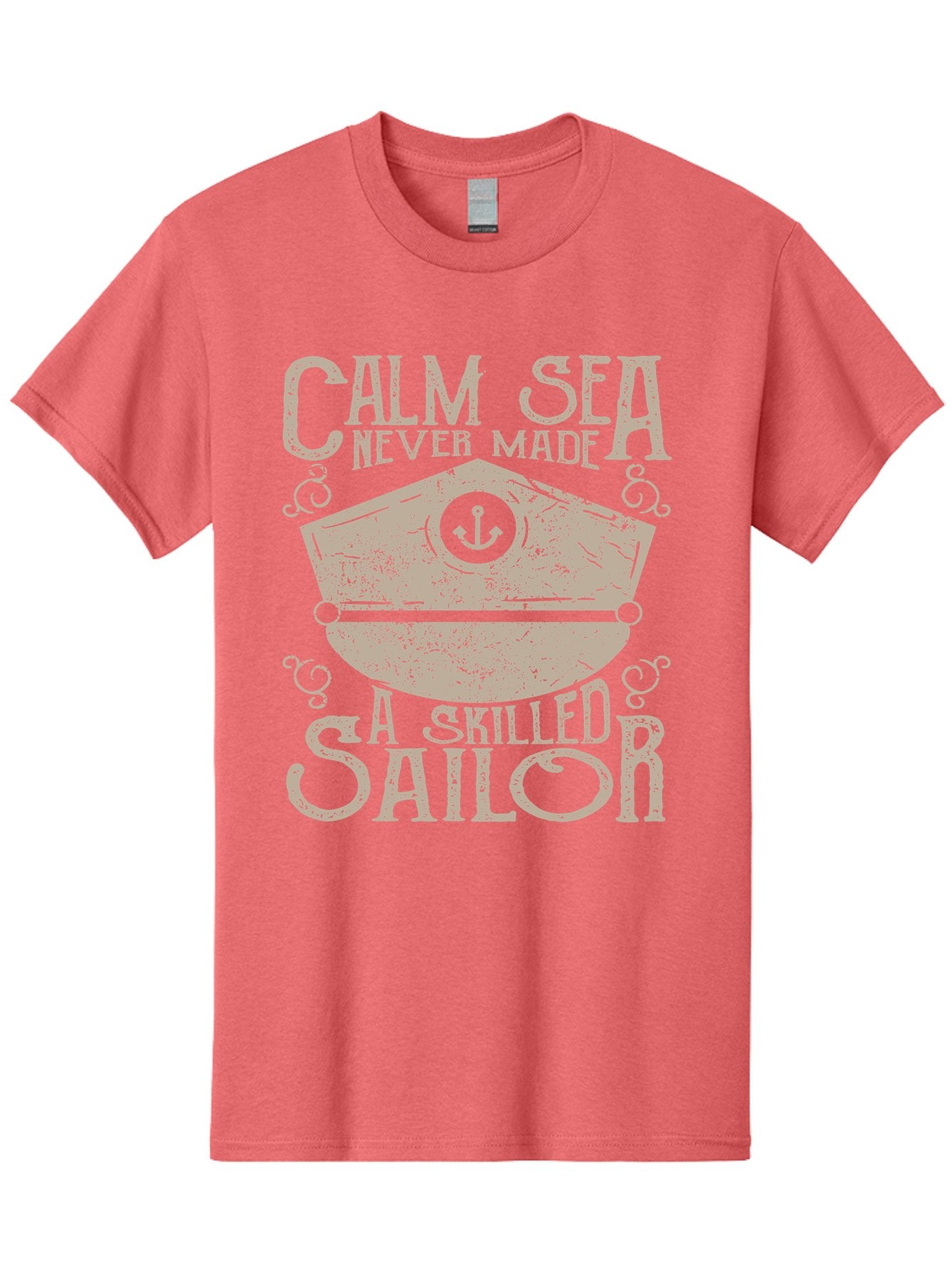 Calm Sea -Men Men'S Graphic Tee, 100% Cotton, Comfortable Casual Summer Wear, Machine Washable, Sailor Quote, Nautical Theme, Motivational Phrase, Captain Hat, Anchor Symbol, Sailing Inspiration, Distressed Design, Typography Art Aae167